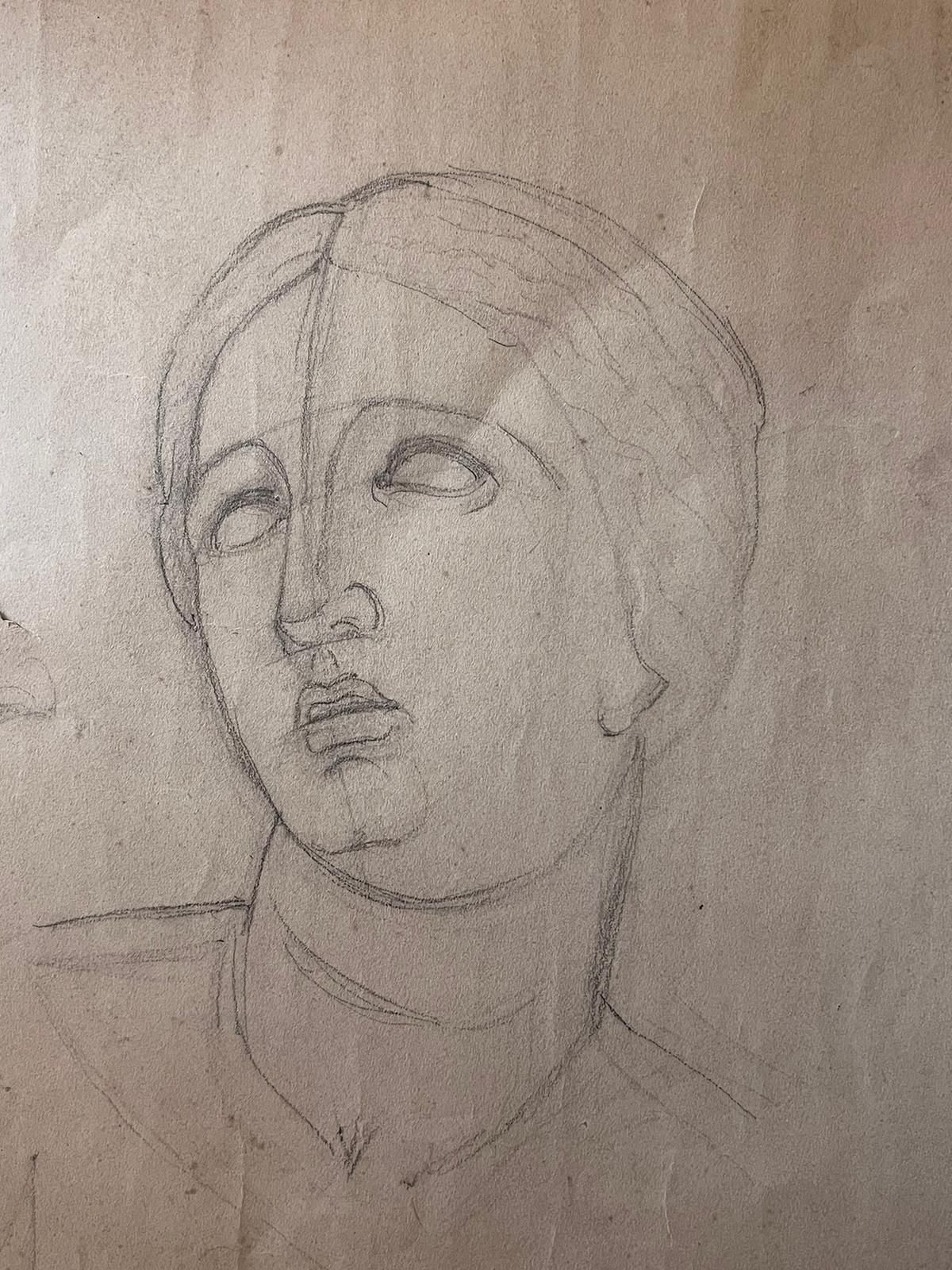 French Schoolantique Pencil Study Of A Classical Female Bust Portrait19th Century photo for sale