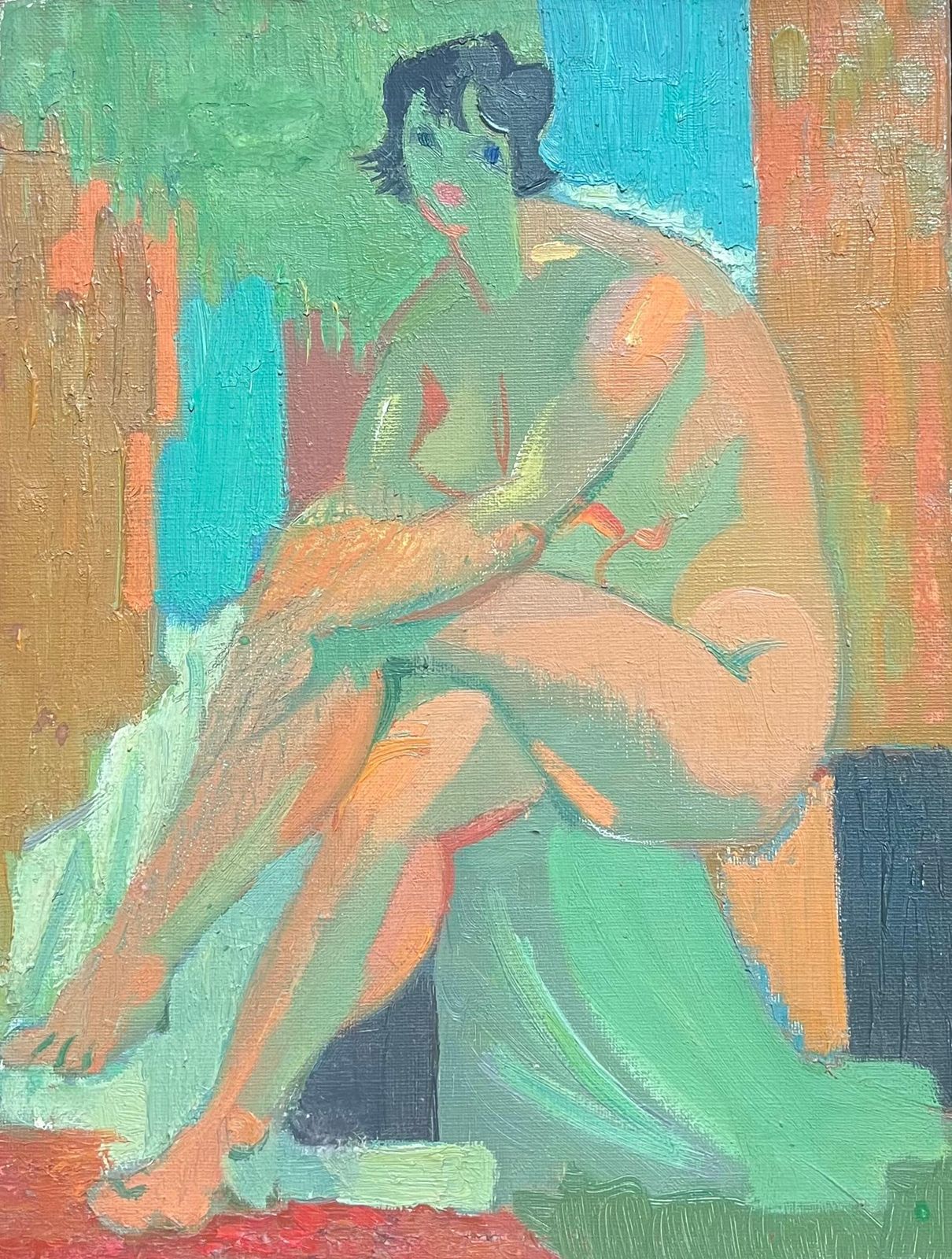 Therese Hummelmid 20th Century French Oil Painting Cubist Portrait Of Nude Lady1950