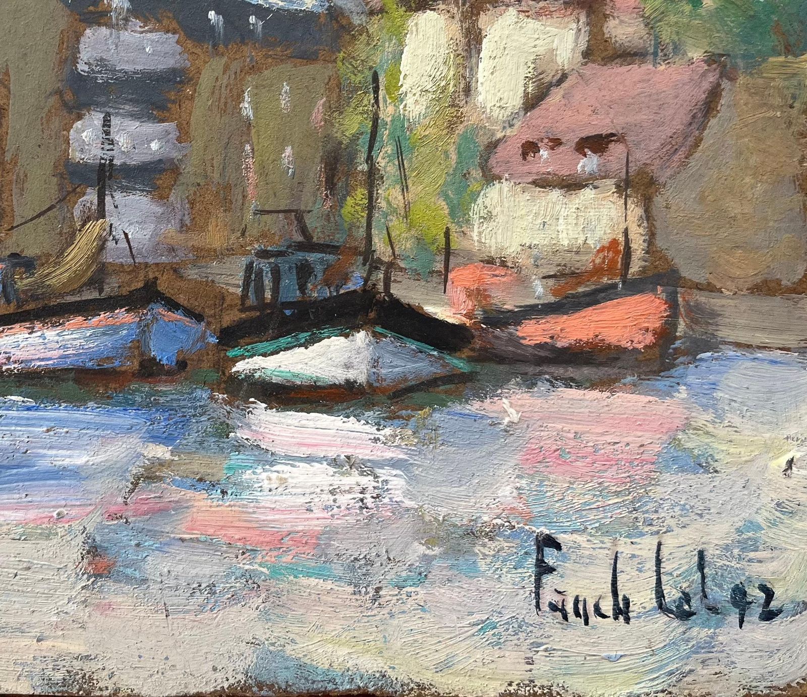 Fanch Lelfrench Impressionist Oil Painting Of Honfleur Harbor Scene1992 photo Art