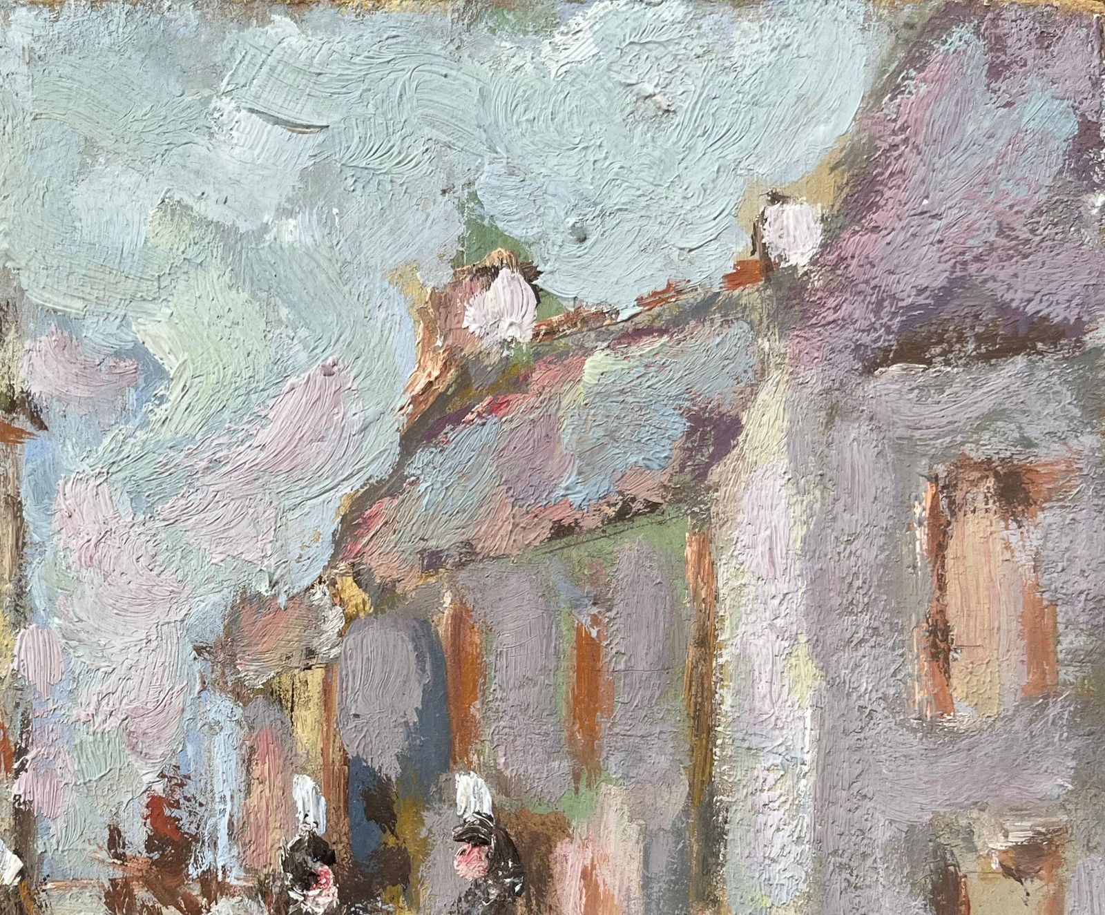 Fanch Lelfrench Impressionist Oil Painting Of Village Street Scene With Figures1997 photo 433.0