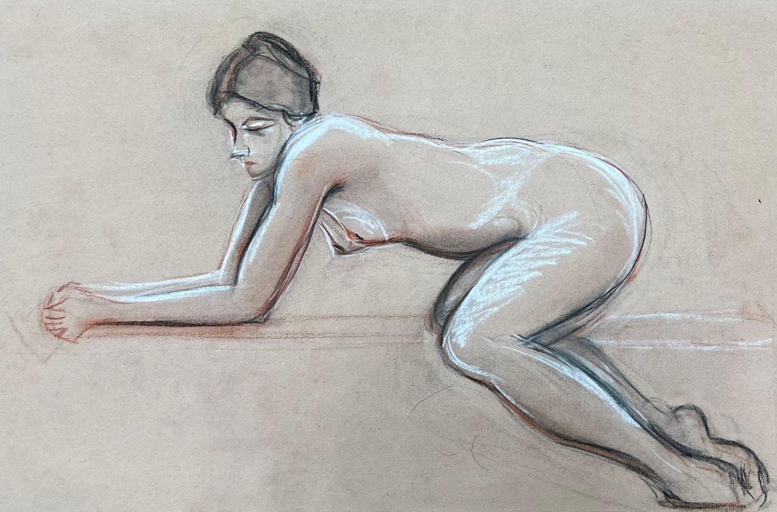 Dagmar Web1960's Original French Pastel Sketch Reclining Nude Study1960's