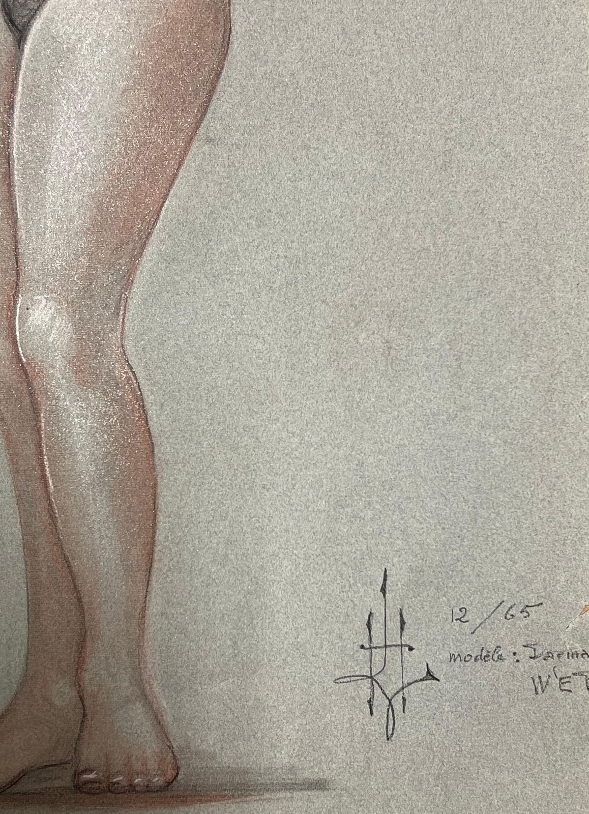 Dagmar Web1960's Original French Pastel Sketch Nude Female Figure Portrait1960's photo vinterior