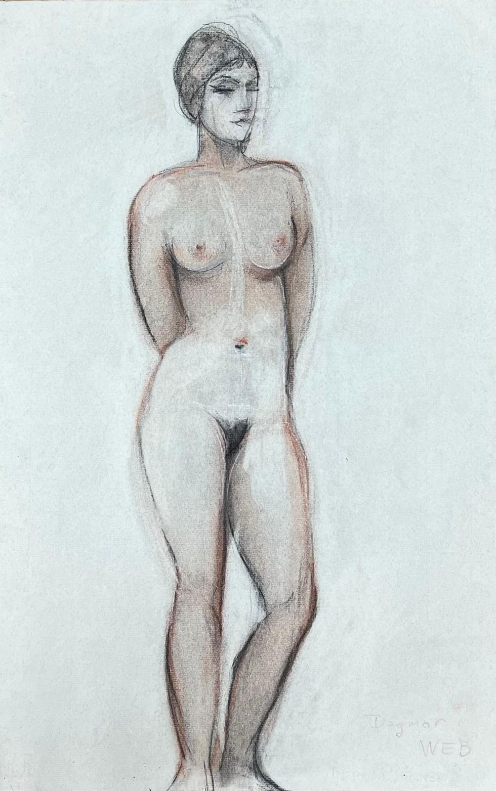 Dagmar Web1960's Original French Pastel Sketch Standing Nude Portrait1960's