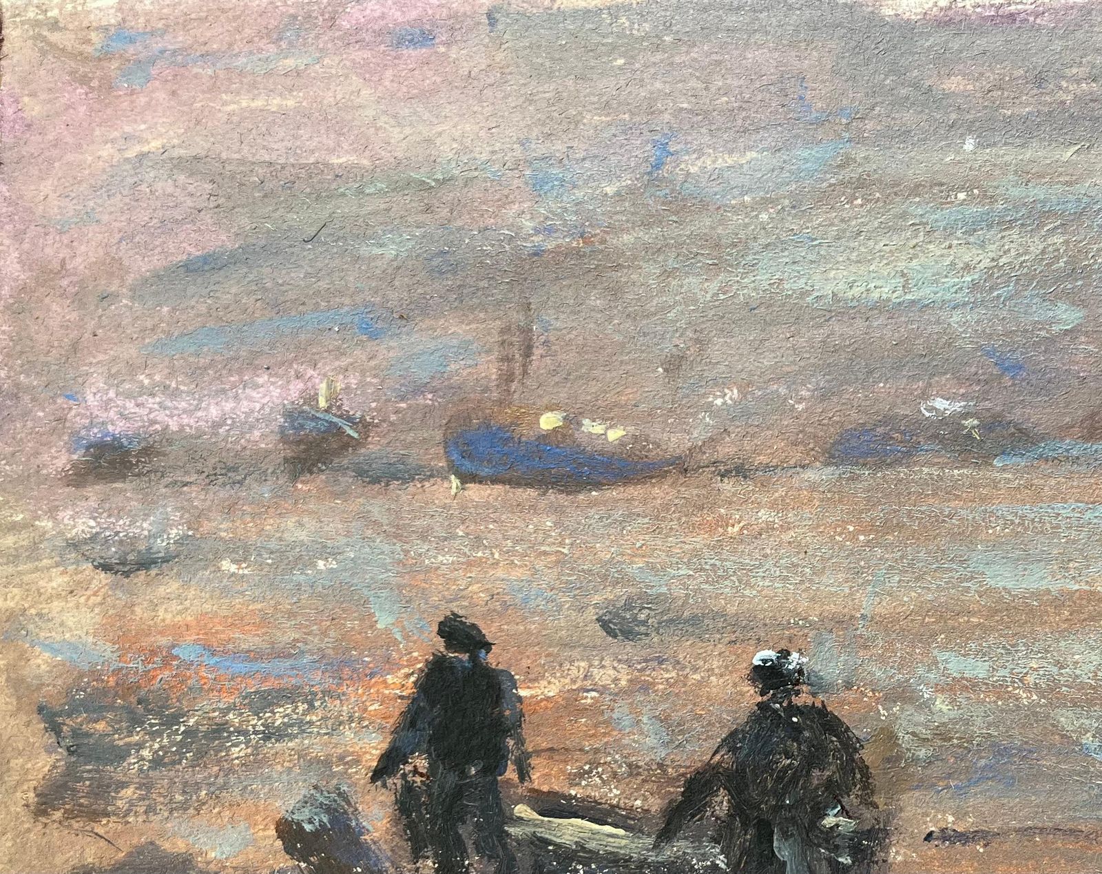Fanch Lelfrench Impressionist Oil Painting Of Twilight Gathering At Erquy2012 photo for sale