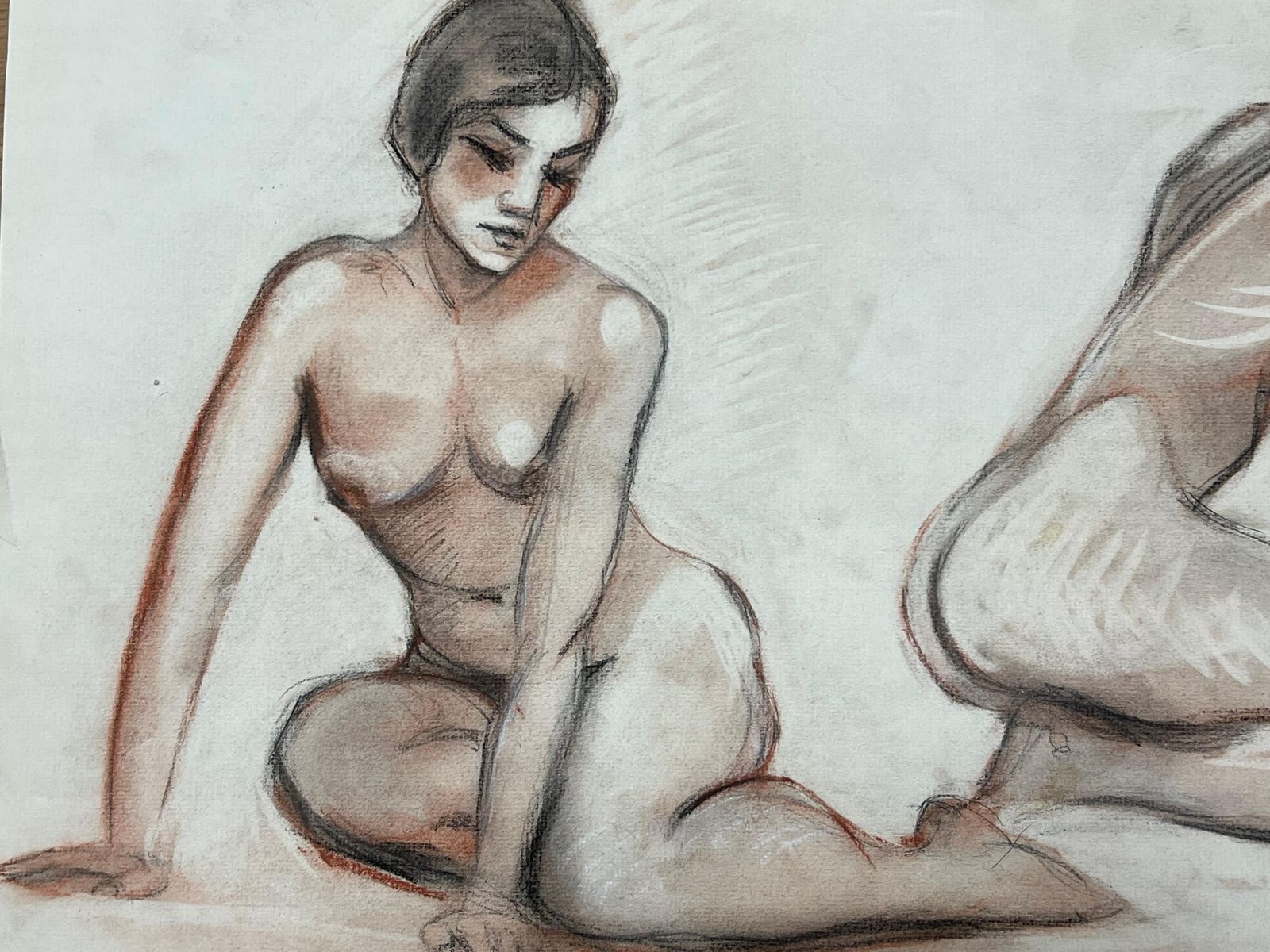 Dagmar Web1960's Original French Pastel Sketch Expressive Dual Seated Nude Models1960's photo Art