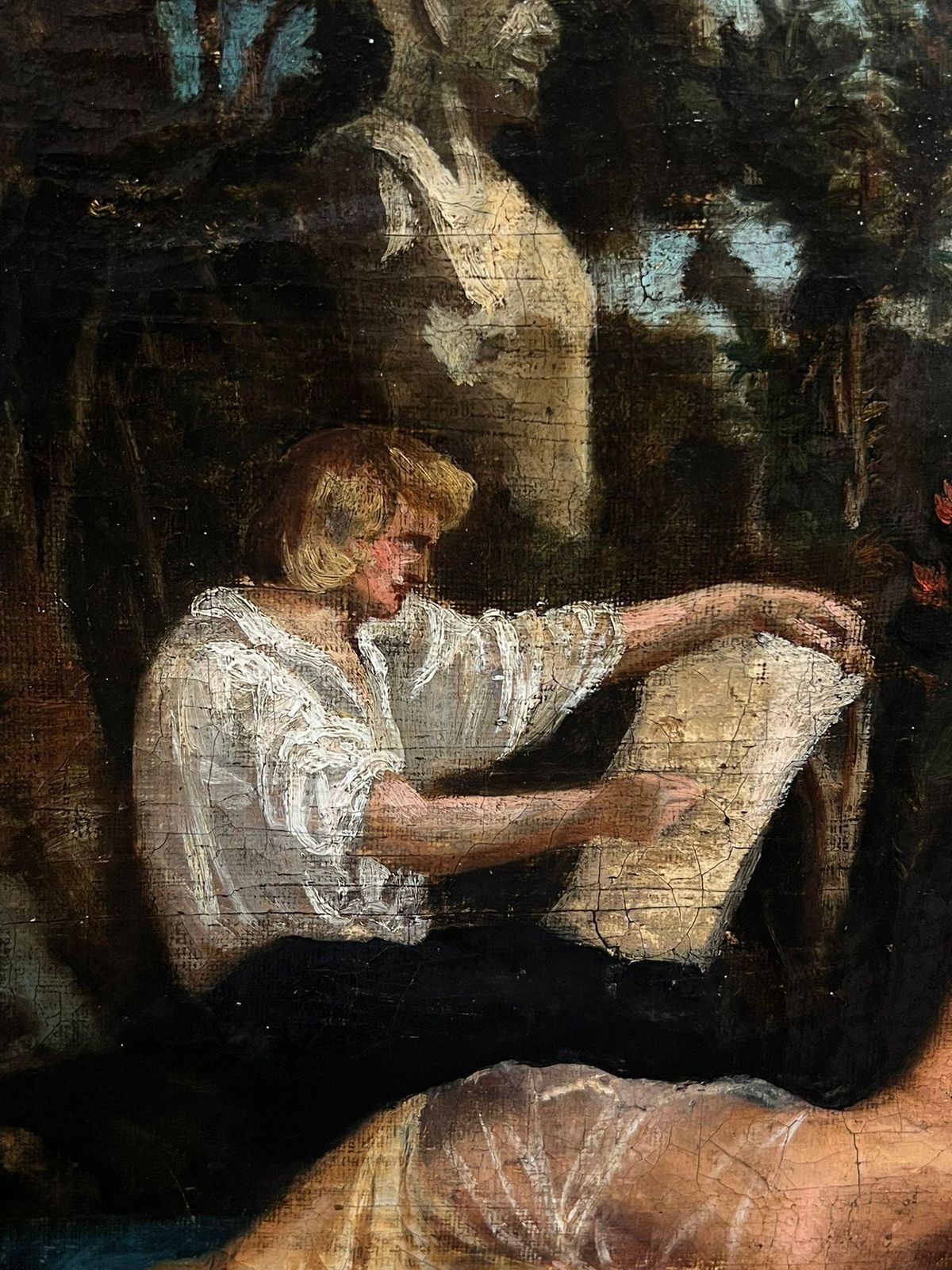 French School18th Century French Oil Artist Painting Nude Model Classical Garden Scene18th Century photo vintage