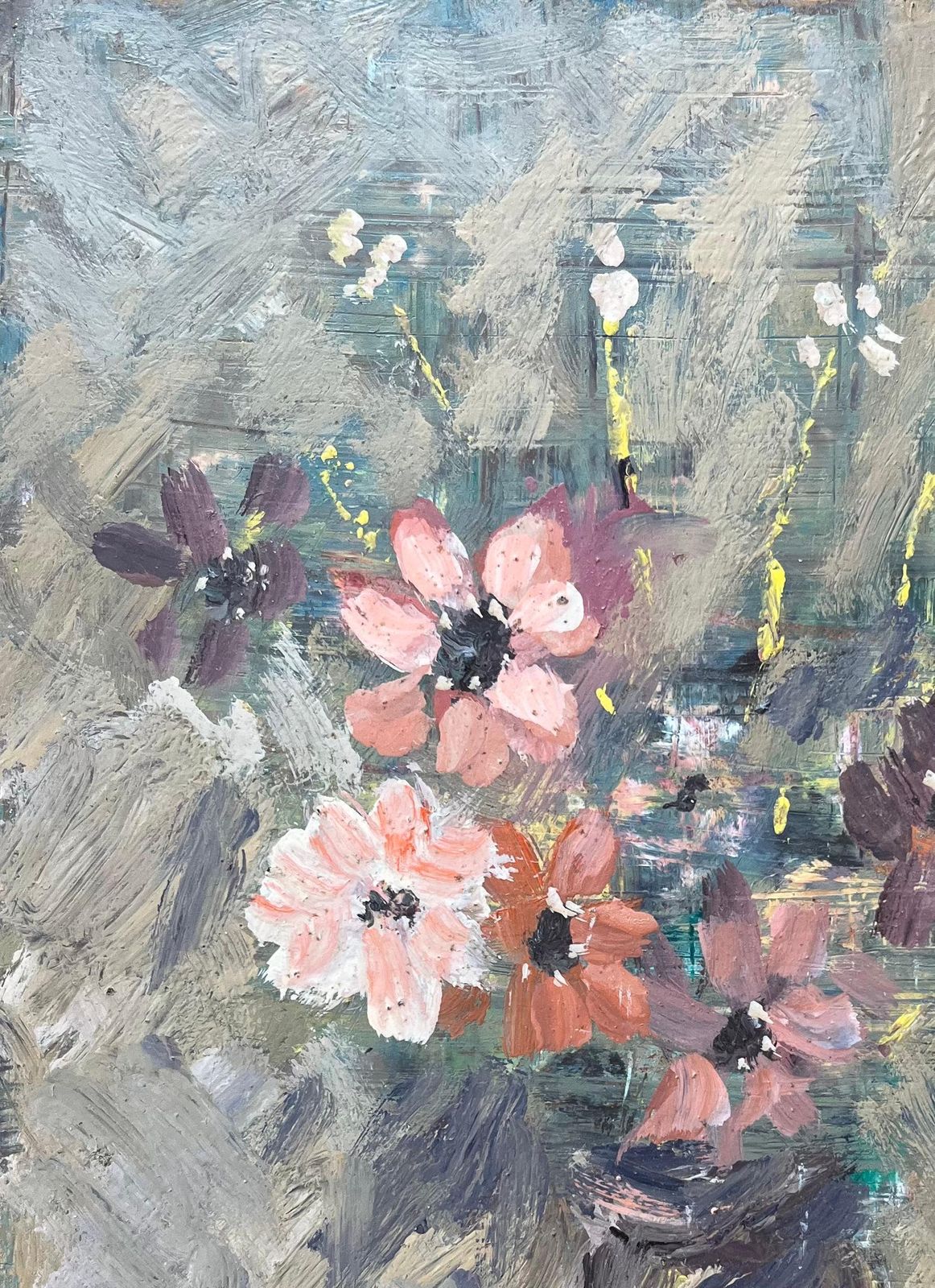 Fanch Lelfrench Impressionist Oil Painting Of Floral Still Life In Earthen Vase2002 photo for sale