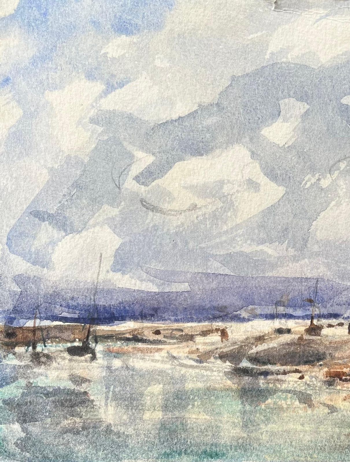 Maurice Mazeiliefrench Impressionist Watercolor Of A Harbor Scene With Boats Moored On The Shore photo 229.0