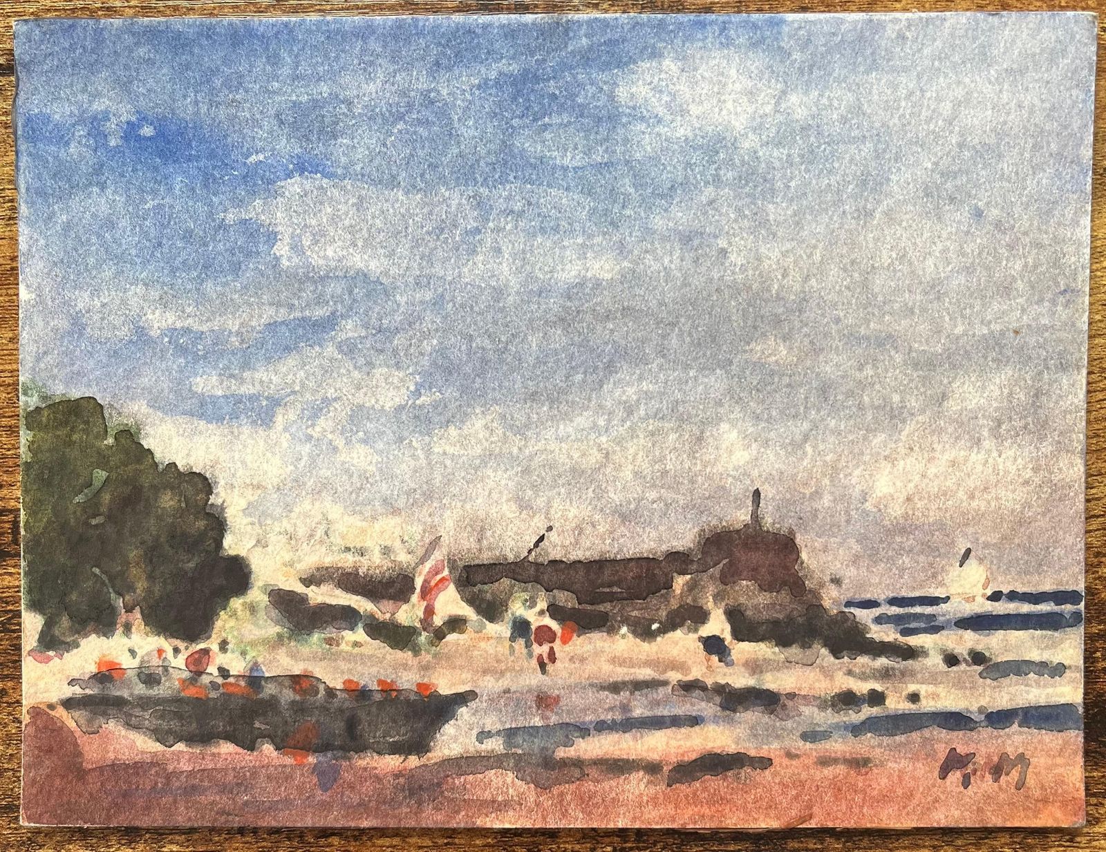 Maurice Mazeiliefrench Impressionist Watercolor Of Boats And Coastal Figures At The Shore2019 photo furniture
