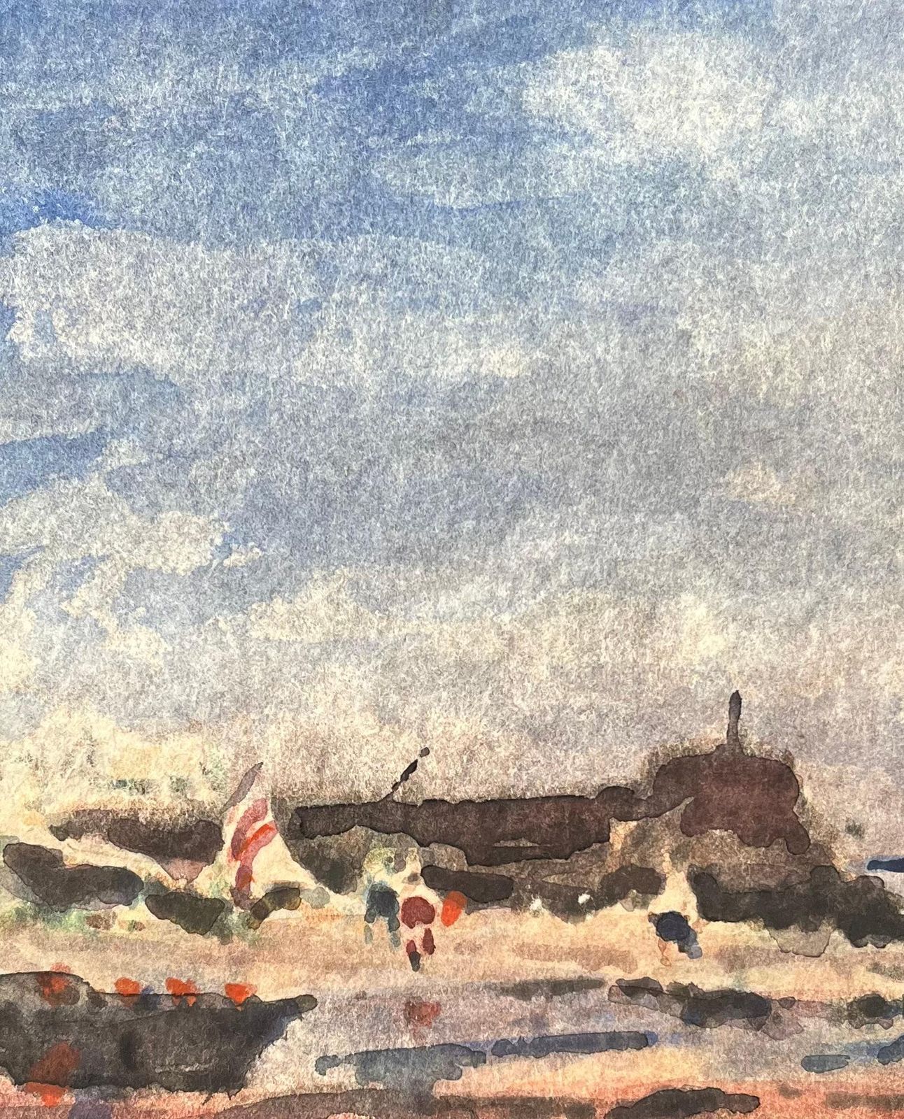 Maurice Mazeiliefrench Impressionist Watercolor Of Boats And Coastal Figures At The Shore2019 photo 225.0