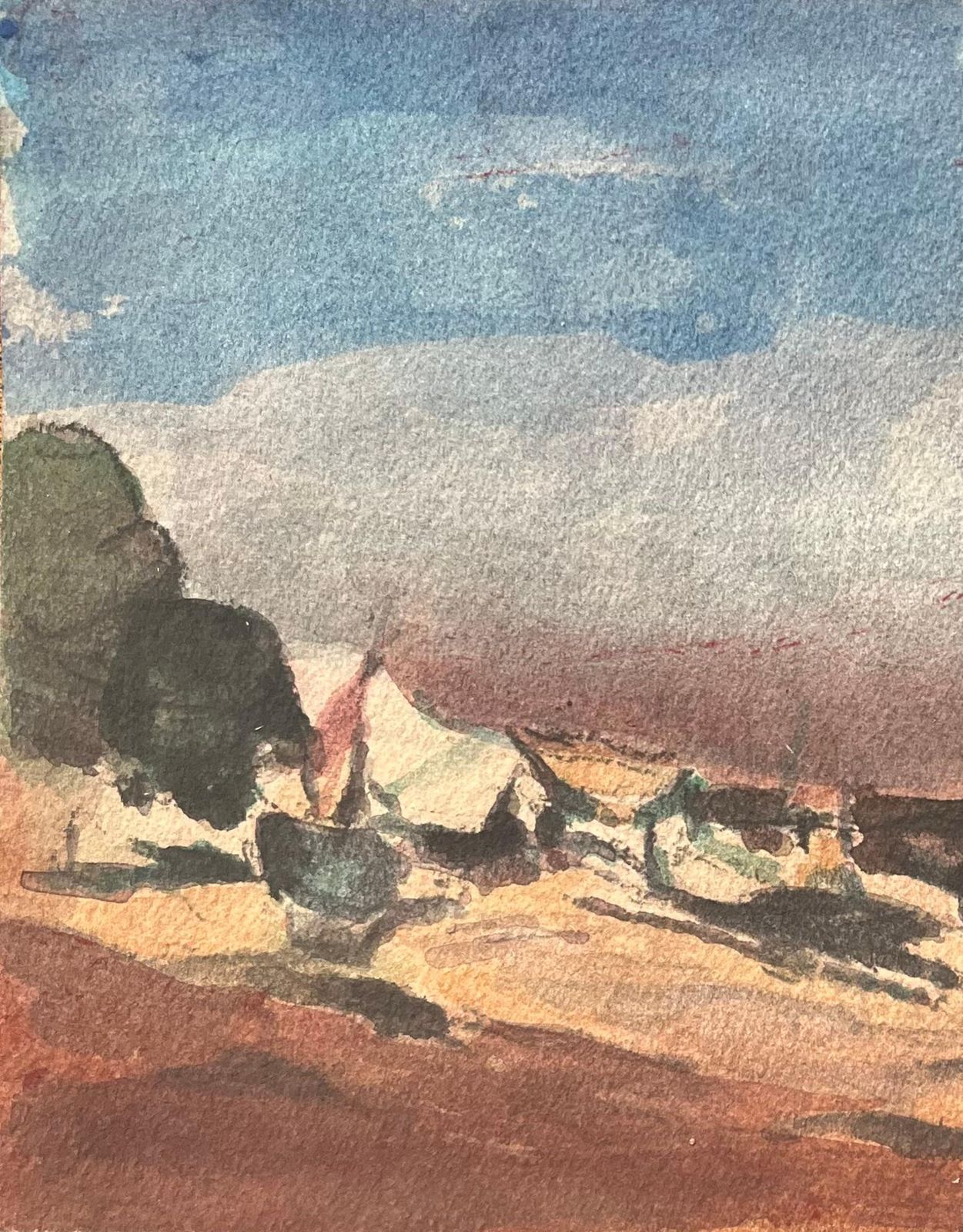 Maurice Mazeiliefrench Impressionist Watercolor Of Fishing Boats On A Sandy Shore photo 229.0