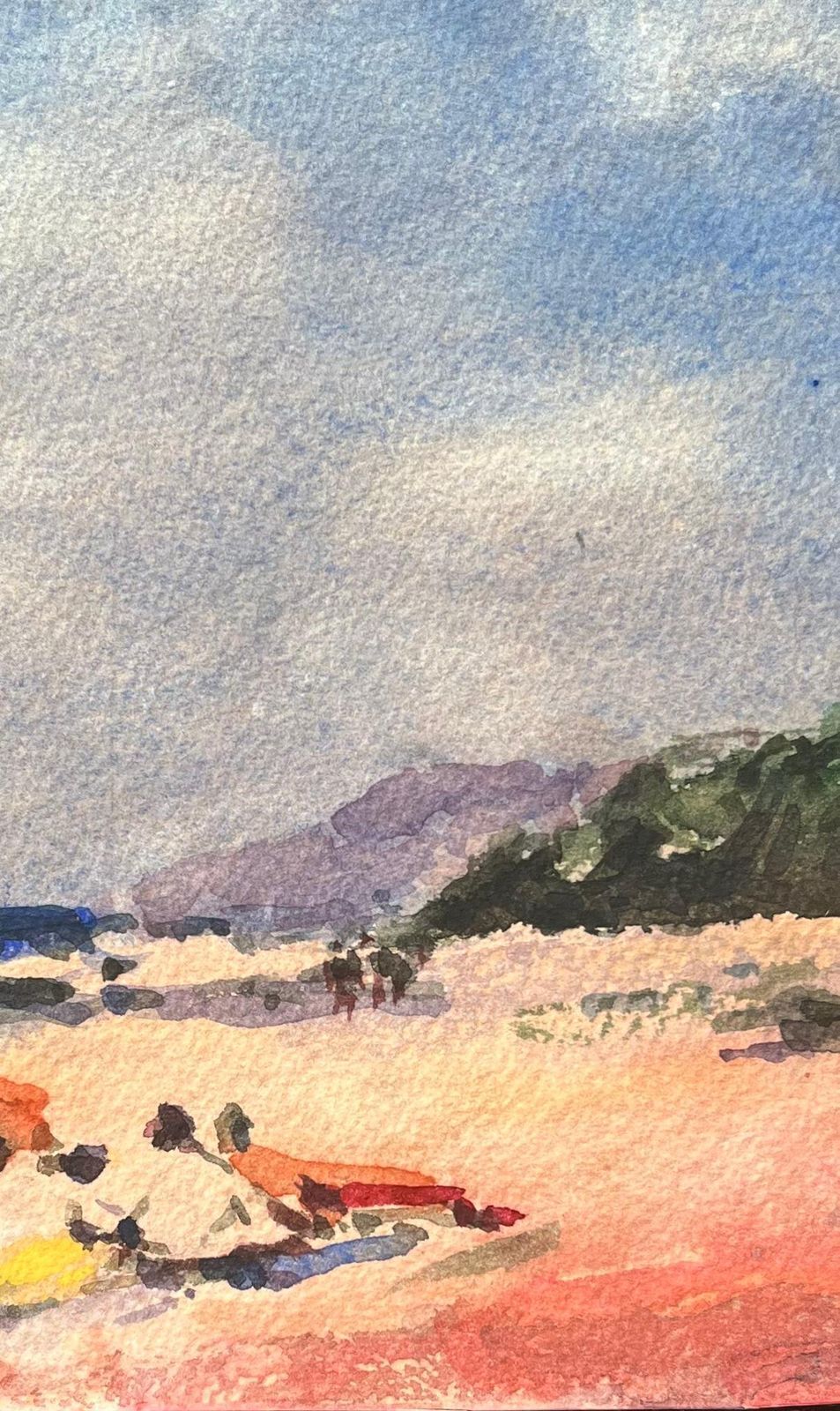 Maurice Mazeiliefrench Impressionist Watercolor Of Figures Relaxing On A Beach photo Art