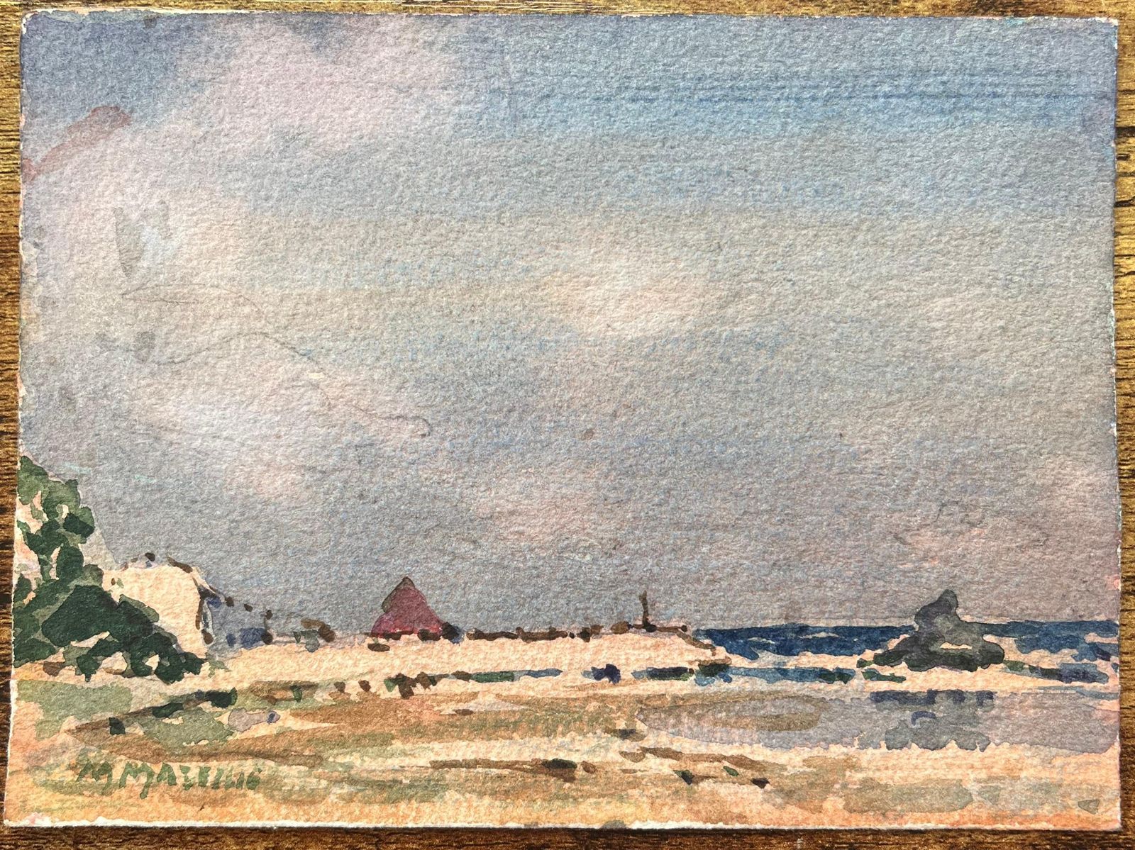 Maurice Mazeiliefrench Impressionist Watercolor Of A Tranquil Coastal Scene photo furniture