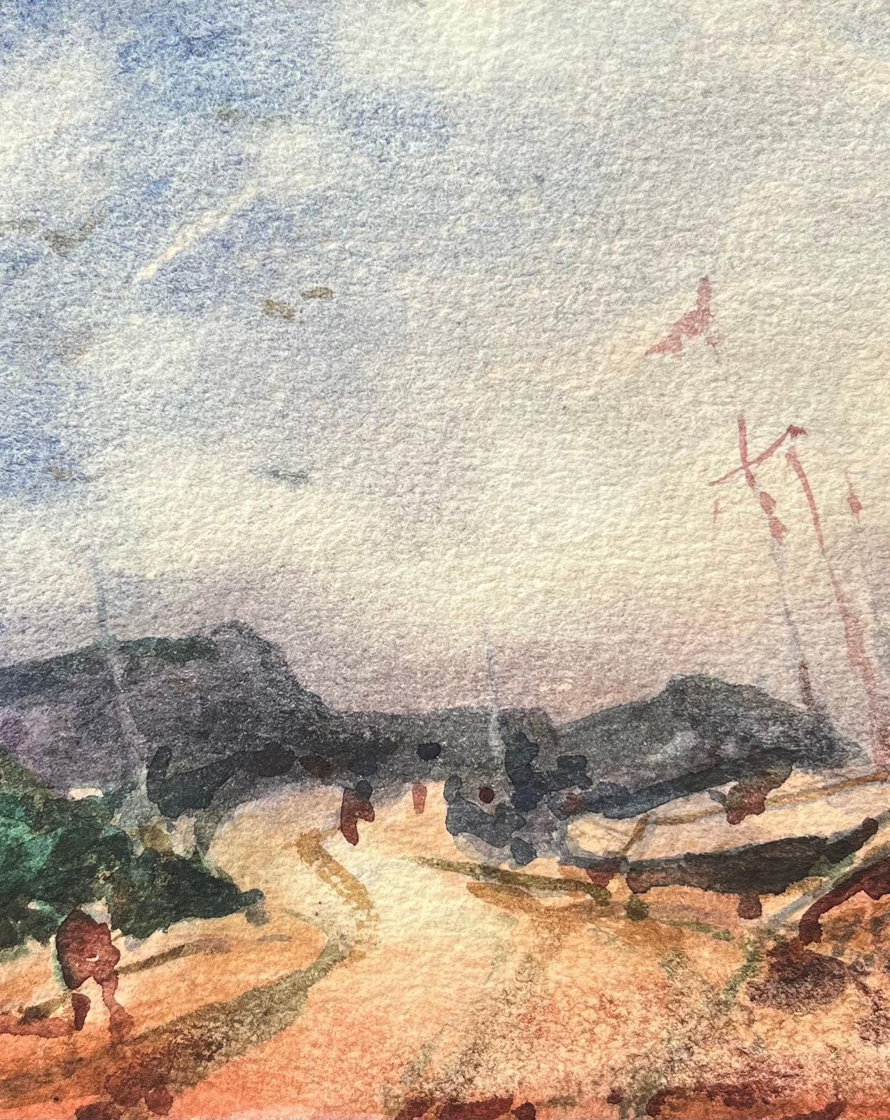 Maurice Mazeiliefrench Impressionist Watercolor Of Coastal Path With Beached Boats photo Art