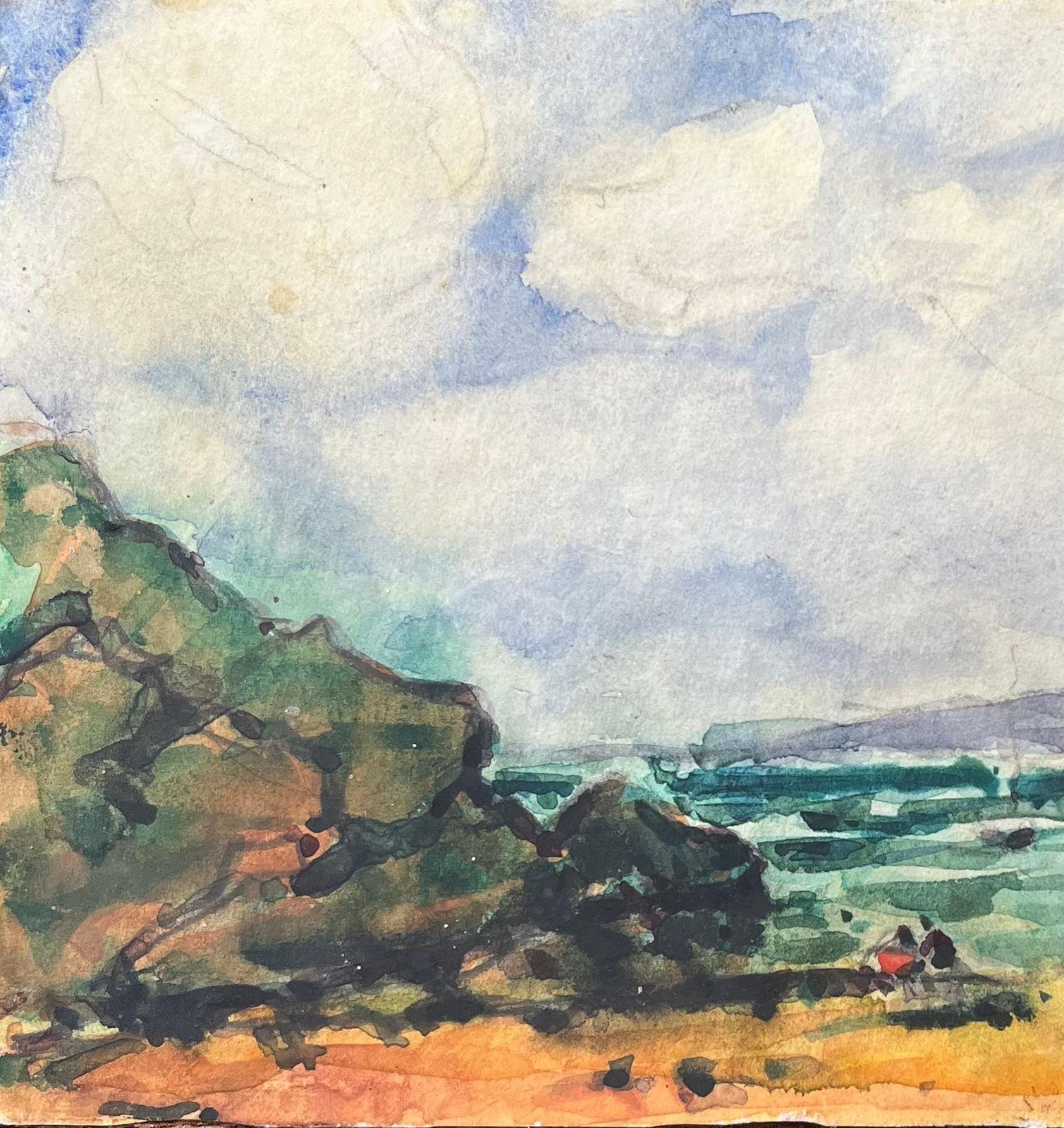 Maurice Mazeiliefrench Impressionist Watercolor Of A Coastal Scene With Rocky Shoreline photo 229.0