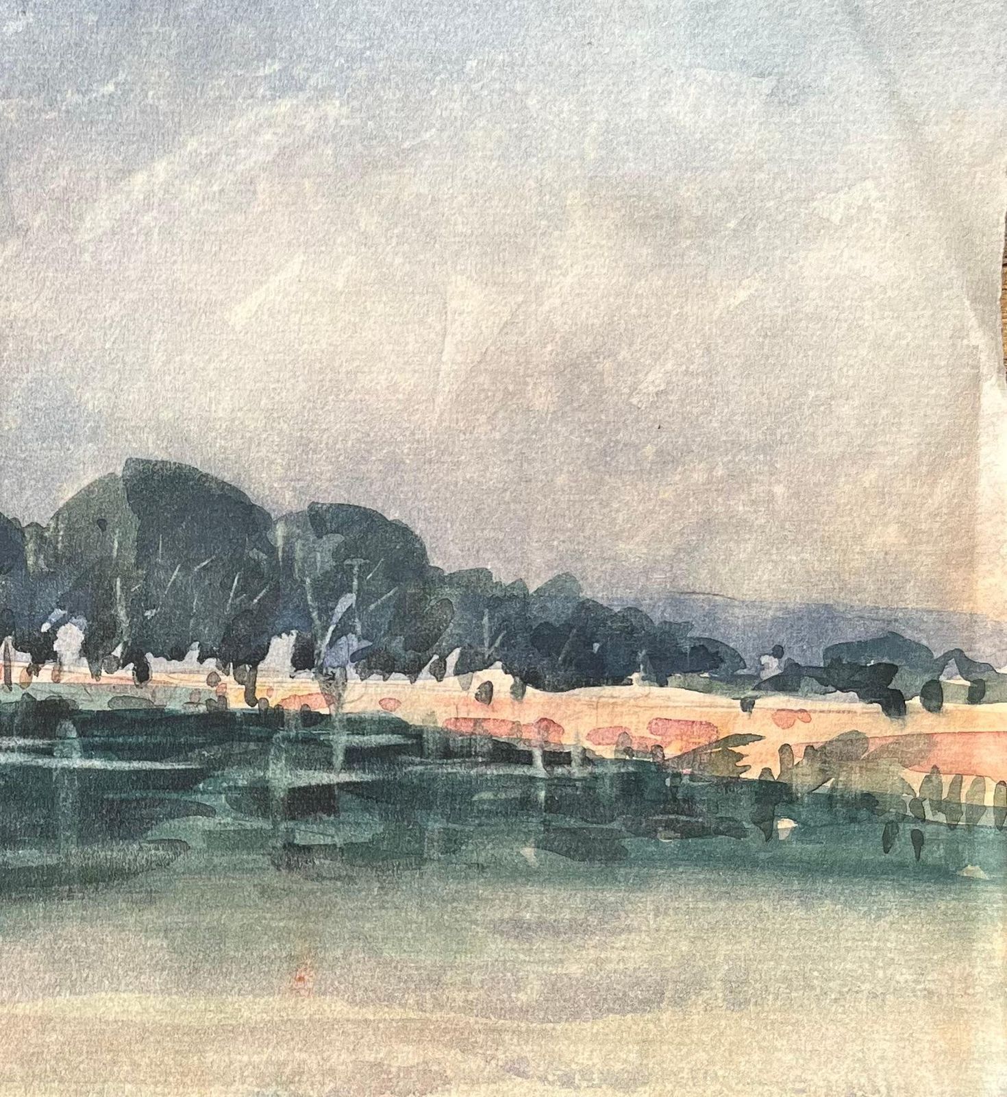 Maurice Mazeiliefrench Impressionist Watercolor Of A Riverside Scene With Cathedral Spire photo 254.0