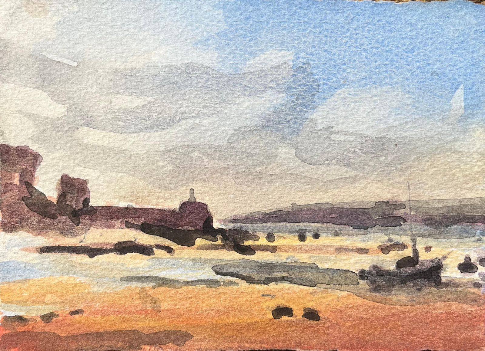 Maurice Mazeiliefrench Impressionist Watercolor Of A Coastal Landscape At Low Tide
