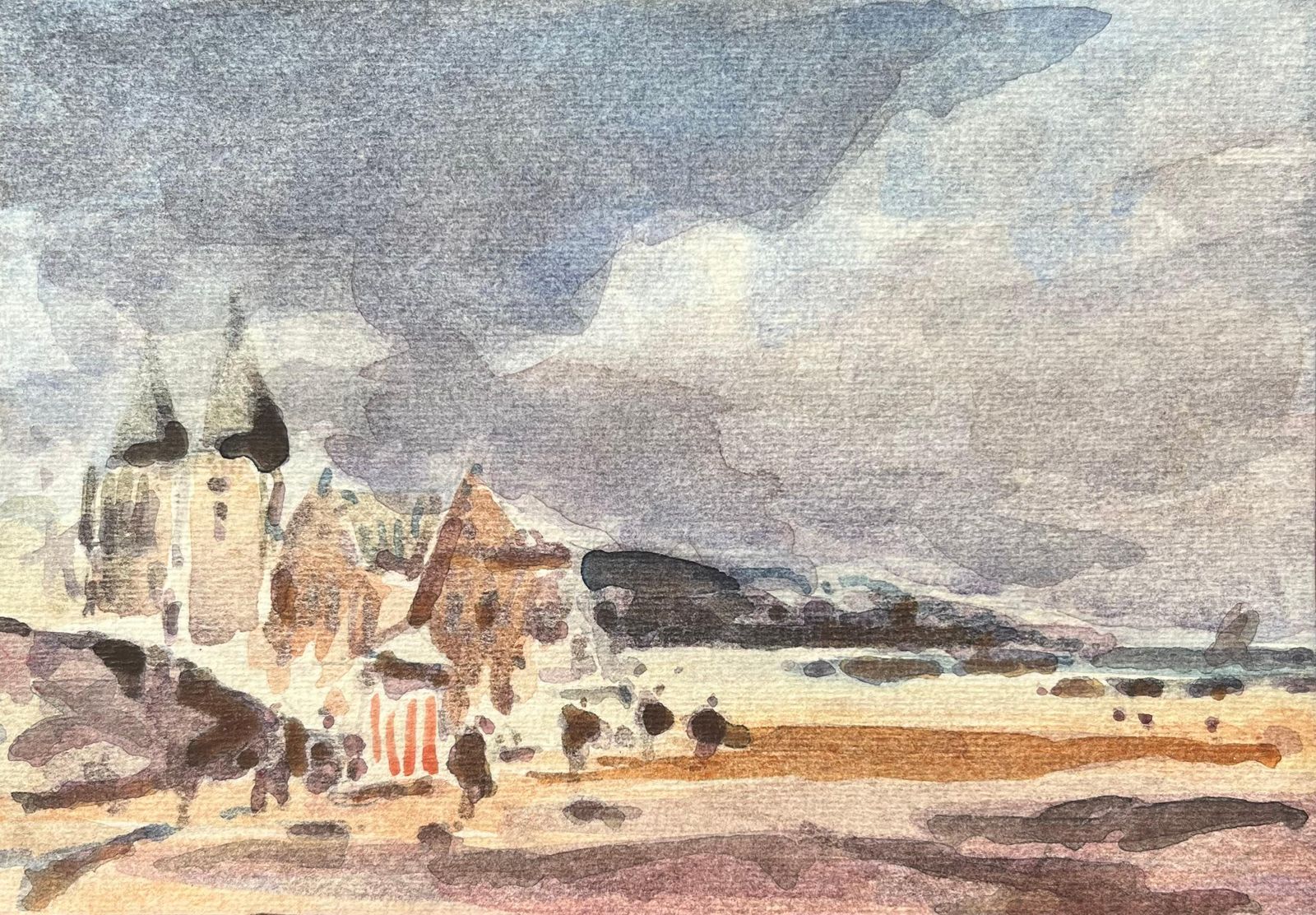 Maurice Mazeiliefrench Impressionist Watercolor Of A Coastal Landscape With Historic Towers2013