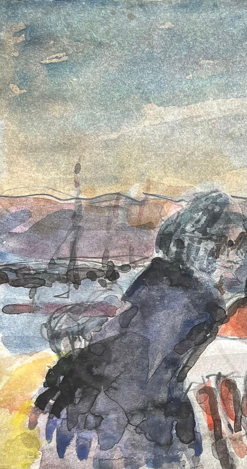 Maurice Mazeiliefrench Impressionist Watercolor Of Figures By The Lighthouse At Sunset photo 275.0