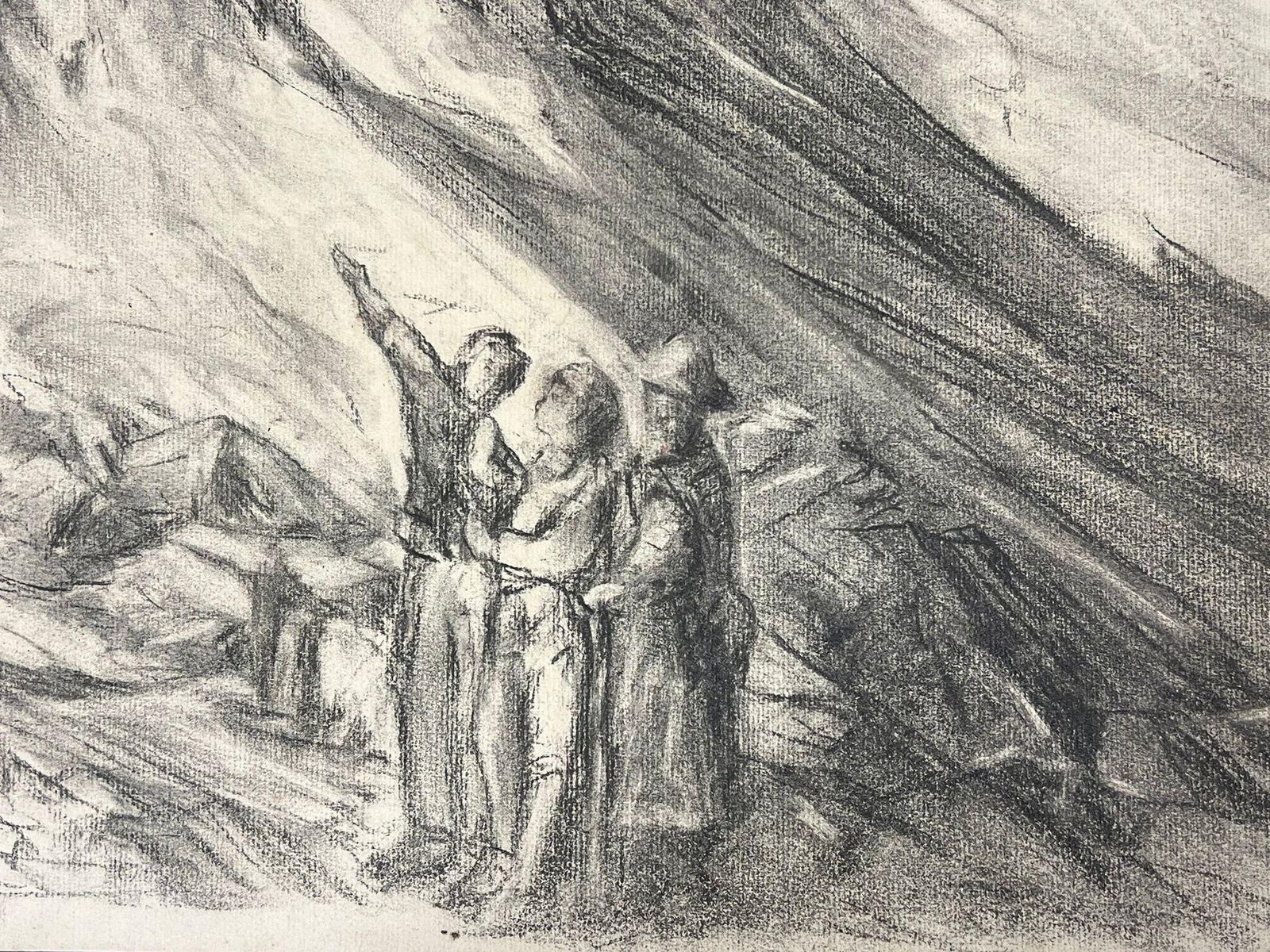 French Schoolexplorers In The Mountains Evocative Charcoal Sketch Depicting An Alpine Scenemid 20th Century photo furniture