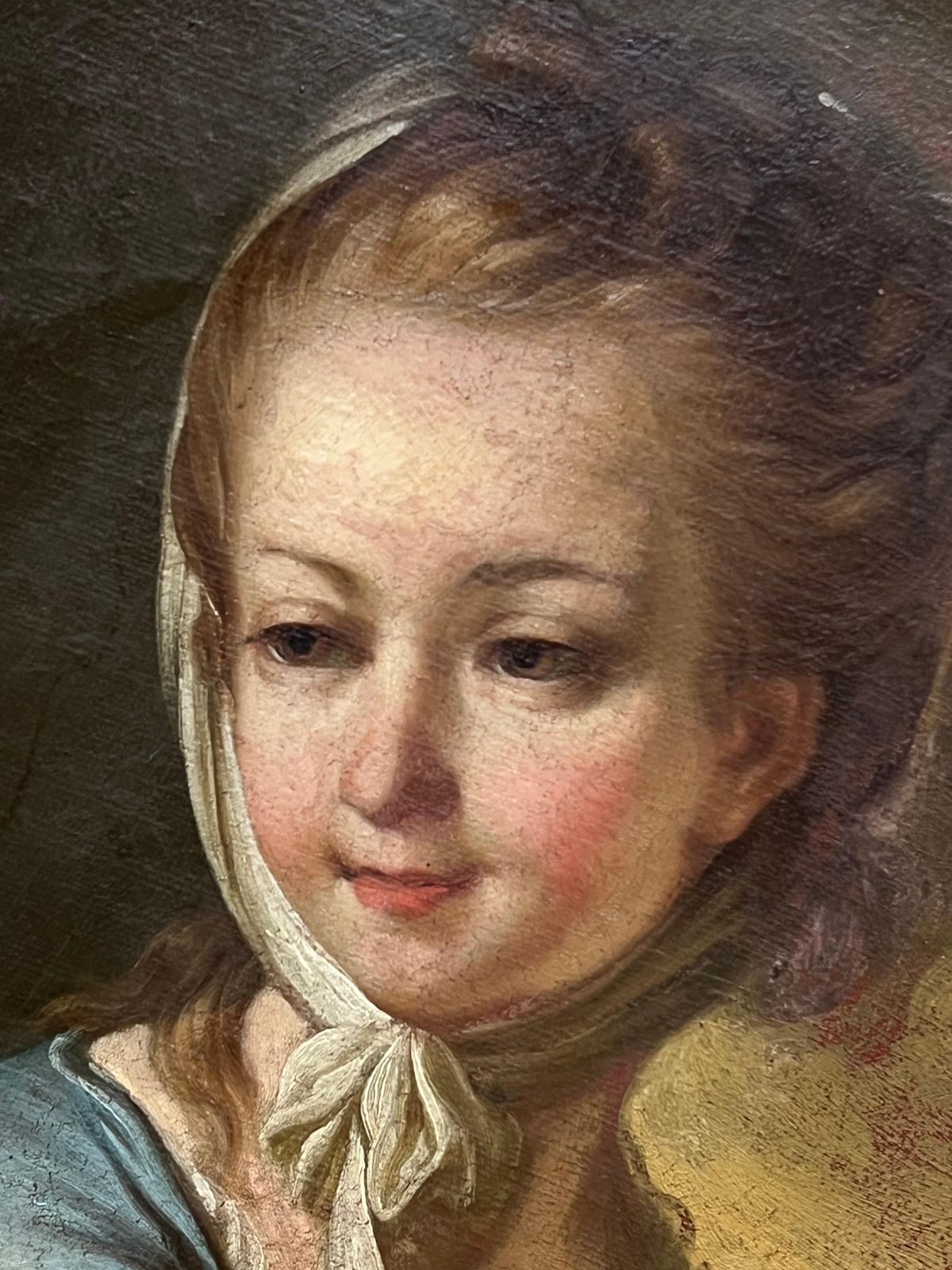French Schoolfrench Rococo 18th Century Portrait Of Young Girl With Grapes Oval Oil Painting18th photo Art