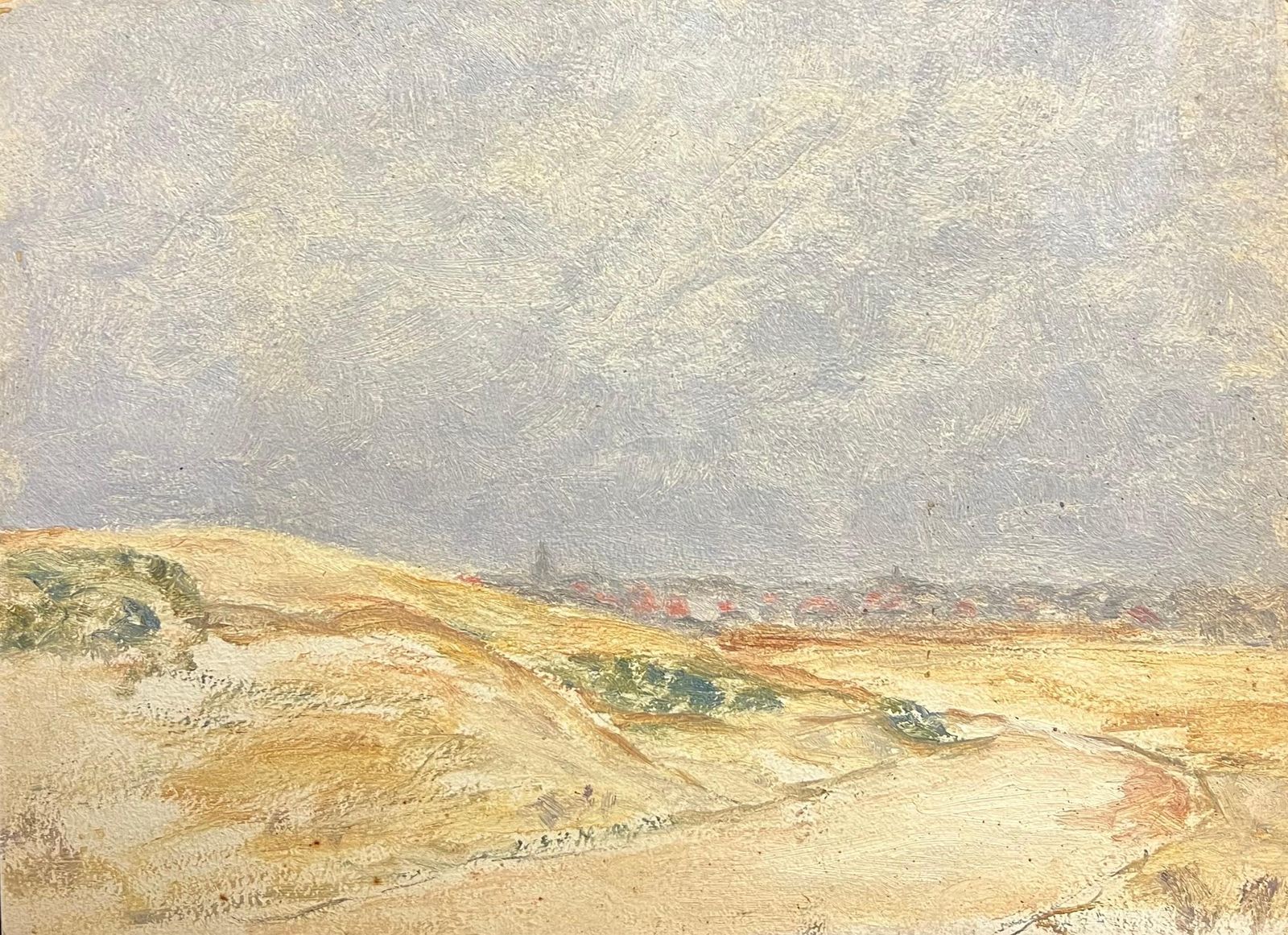 Simone Forge1930's French Impressionist Coastal Dunes With Distant Village Horizon Under Sky19th Century