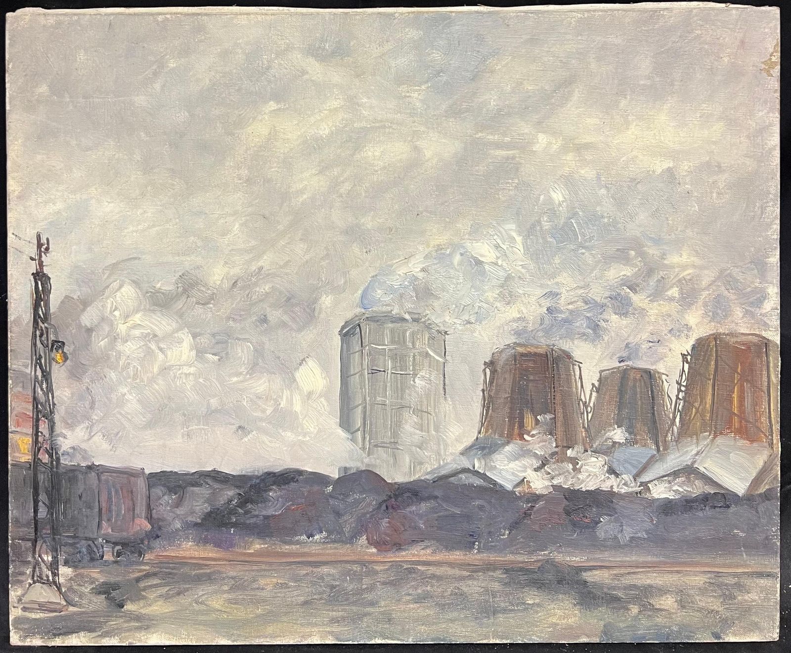 Simone Forgeindustrial Landscape With Smokestacks And Cooling Towers Under A Cloudy Sky19th Century photo furniture