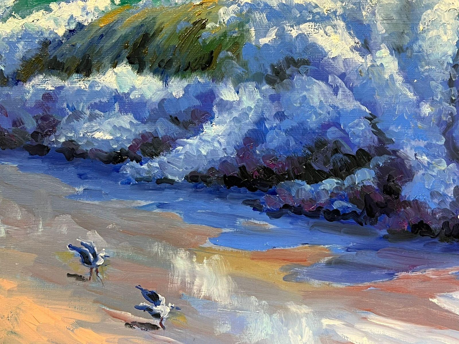 Georges Bordonovecoastal Scene With Crashing Waves Seagulls In Flight And Vibrant Ocean Colors1997 photo Art