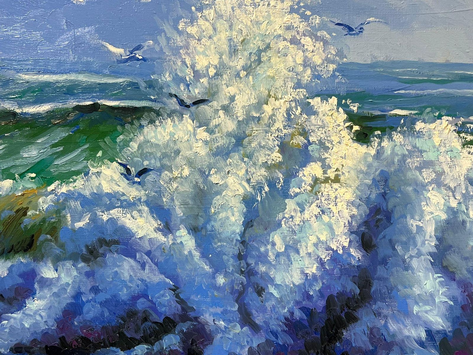 Georges Bordonovecoastal Scene With Crashing Waves Seagulls In Flight And Vibrant Ocean Colors1997 photo vinterior