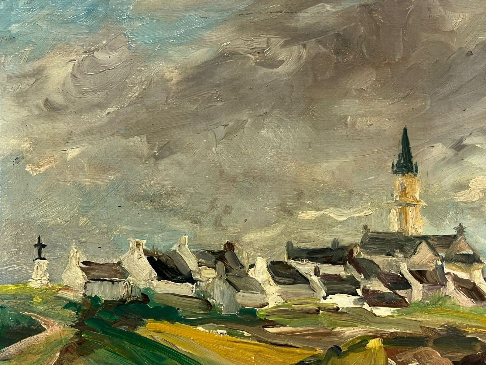 Regine Davidatmospheric Coastal Landscape Of A French Village With Church Steeple1950's photo vinterior