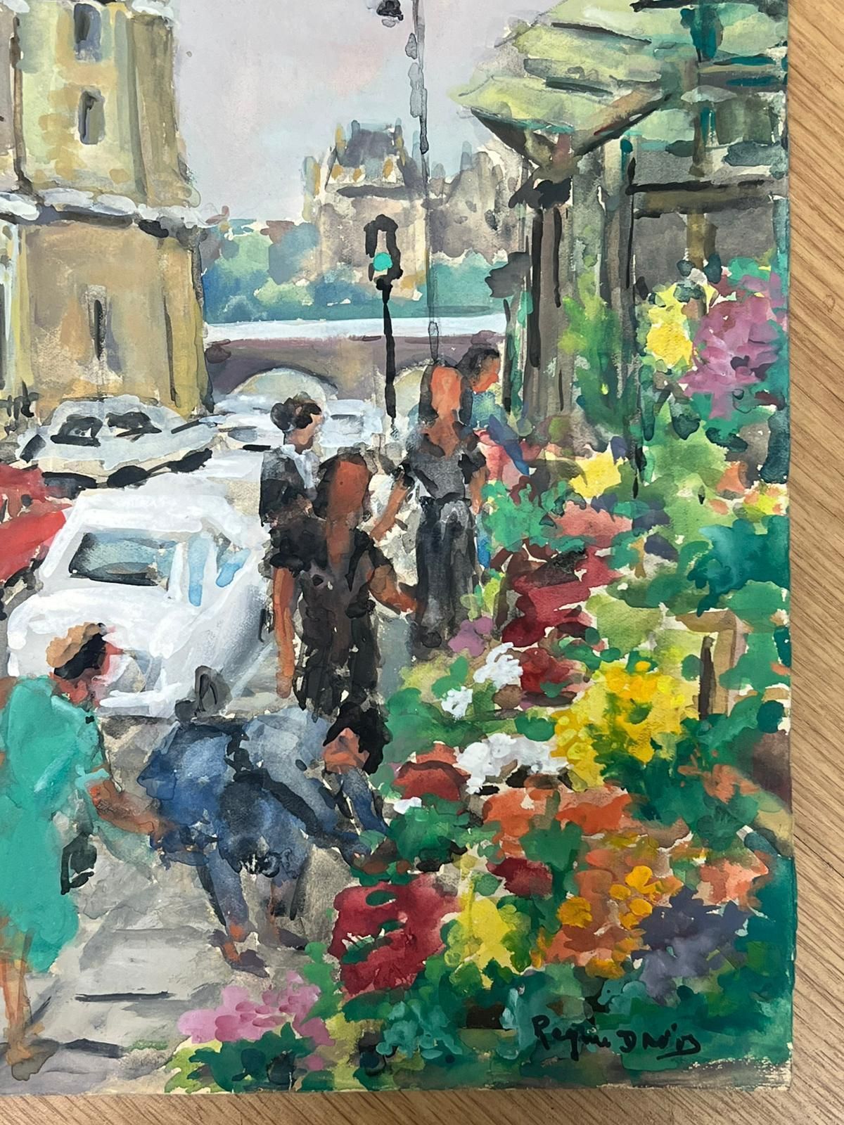Regine Davidcharming Parisian Street Scene With Flower Market And Historic Architecture1950's photo furniture