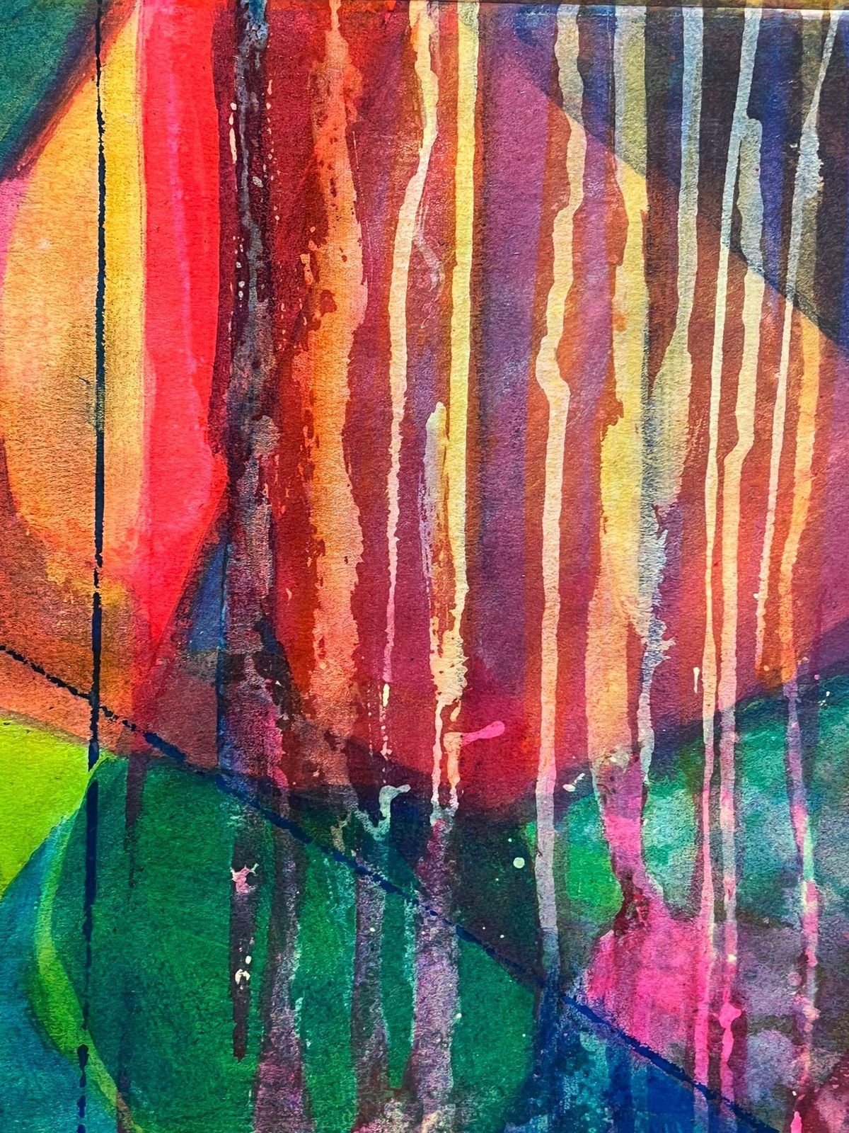 French Schoolvibrant Abstract Painting With Richly Layered Colors Bold Geometric Shapesmid 20th Century photo vintage