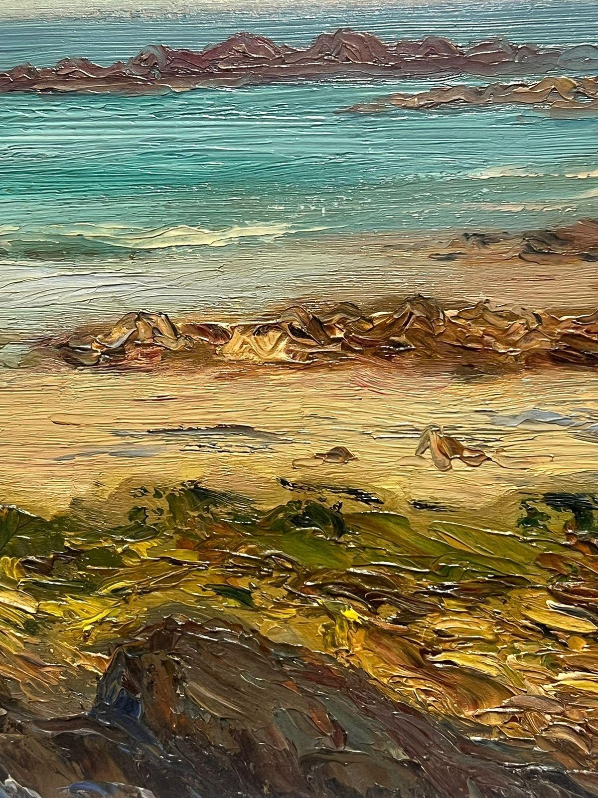 Paul Molinard1900's French Impressionist Oil Painting Blue Coastline Rocky Shores20th Century photo for sale