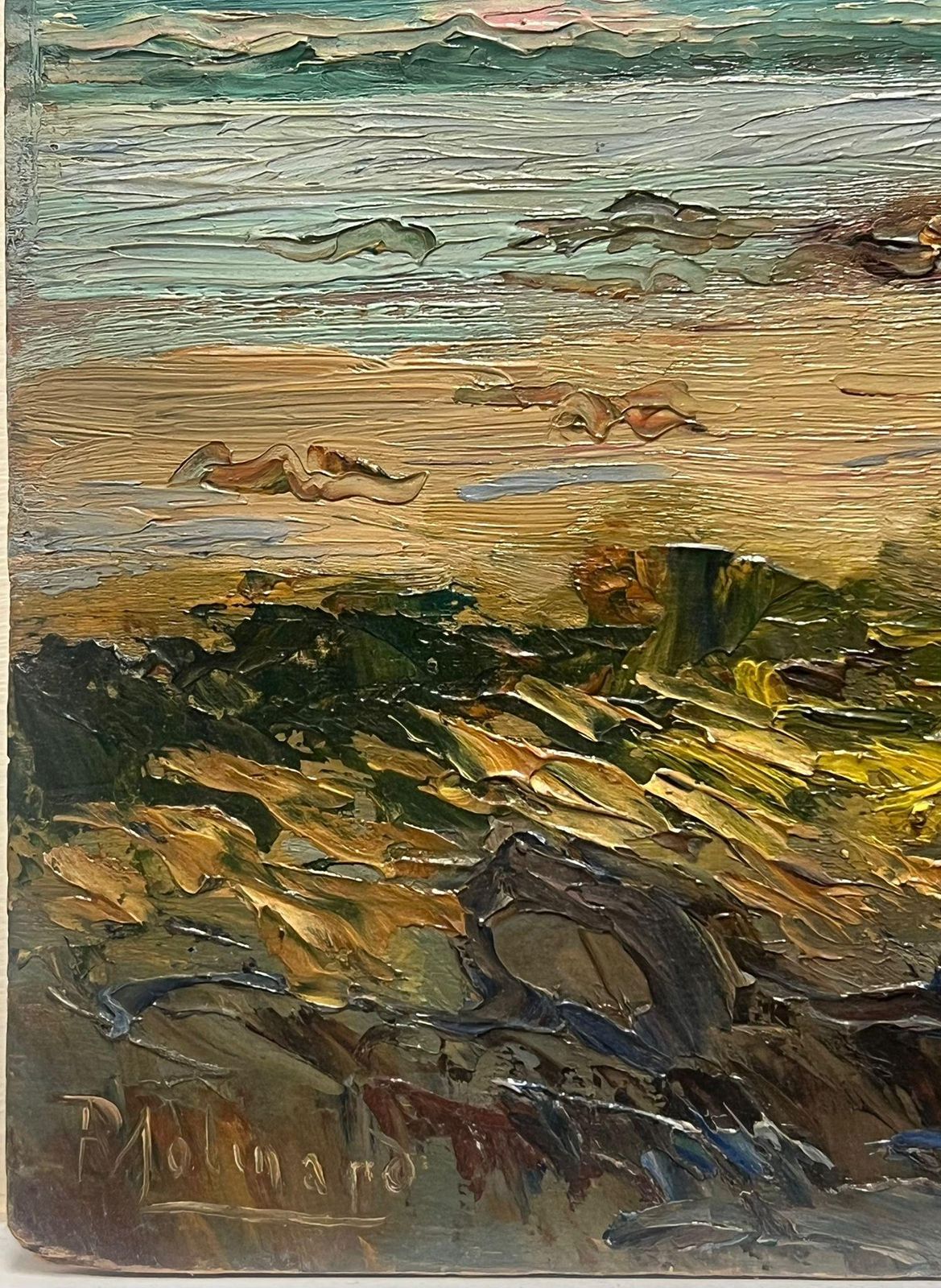 Paul Molinard1900's French Impressionist Oil Painting Blue Coastline Rocky Shores20th Century photo Art