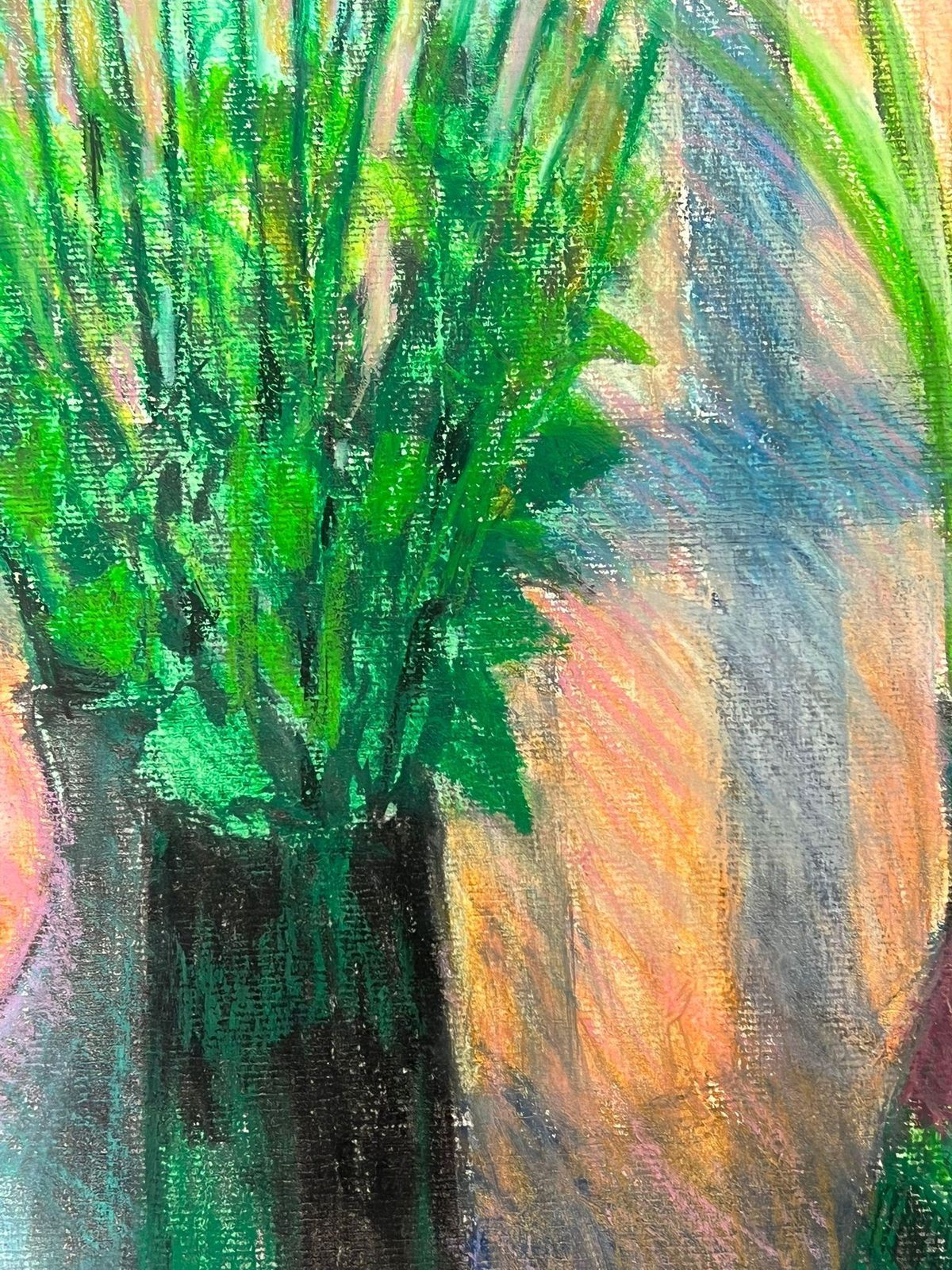 French Schoolcolorful Still Life Composition With Green Glass Vases And Fresh Orangesmid 20th Century photo 763.0