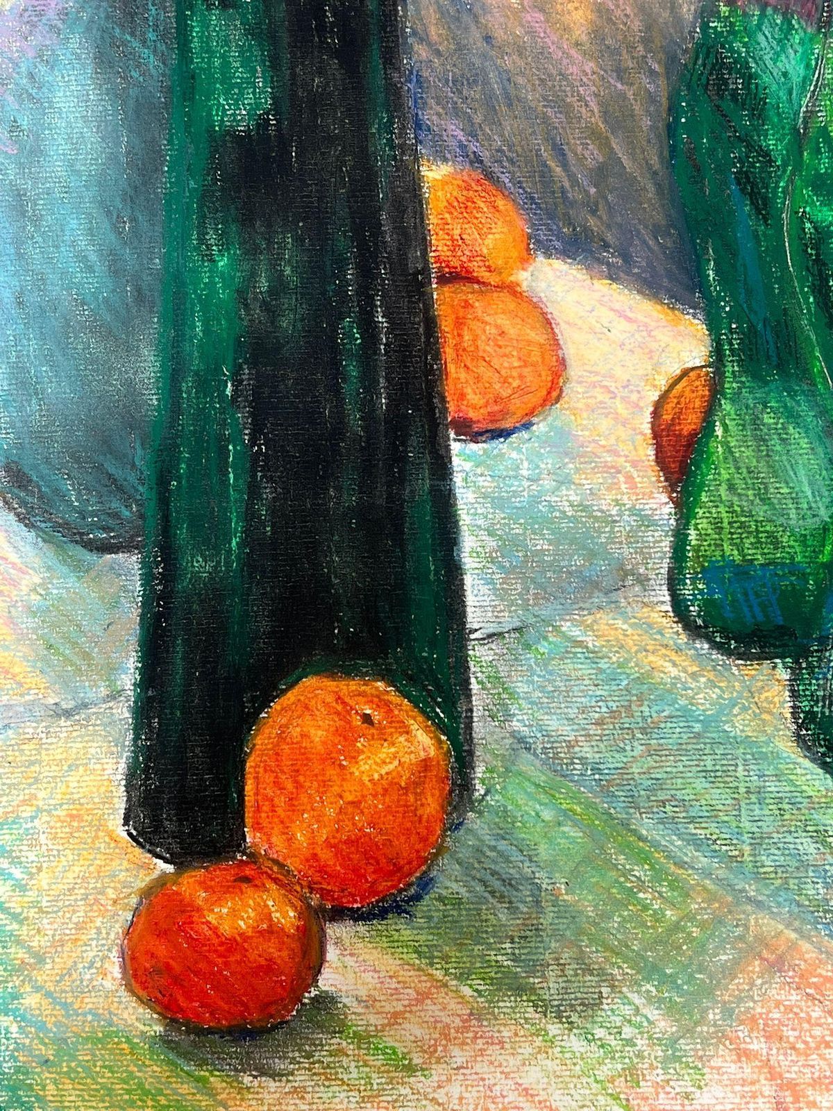 French Schoolcolorful Still Life Composition With Green Glass Vases And Fresh Orangesmid 20th Century photo buy