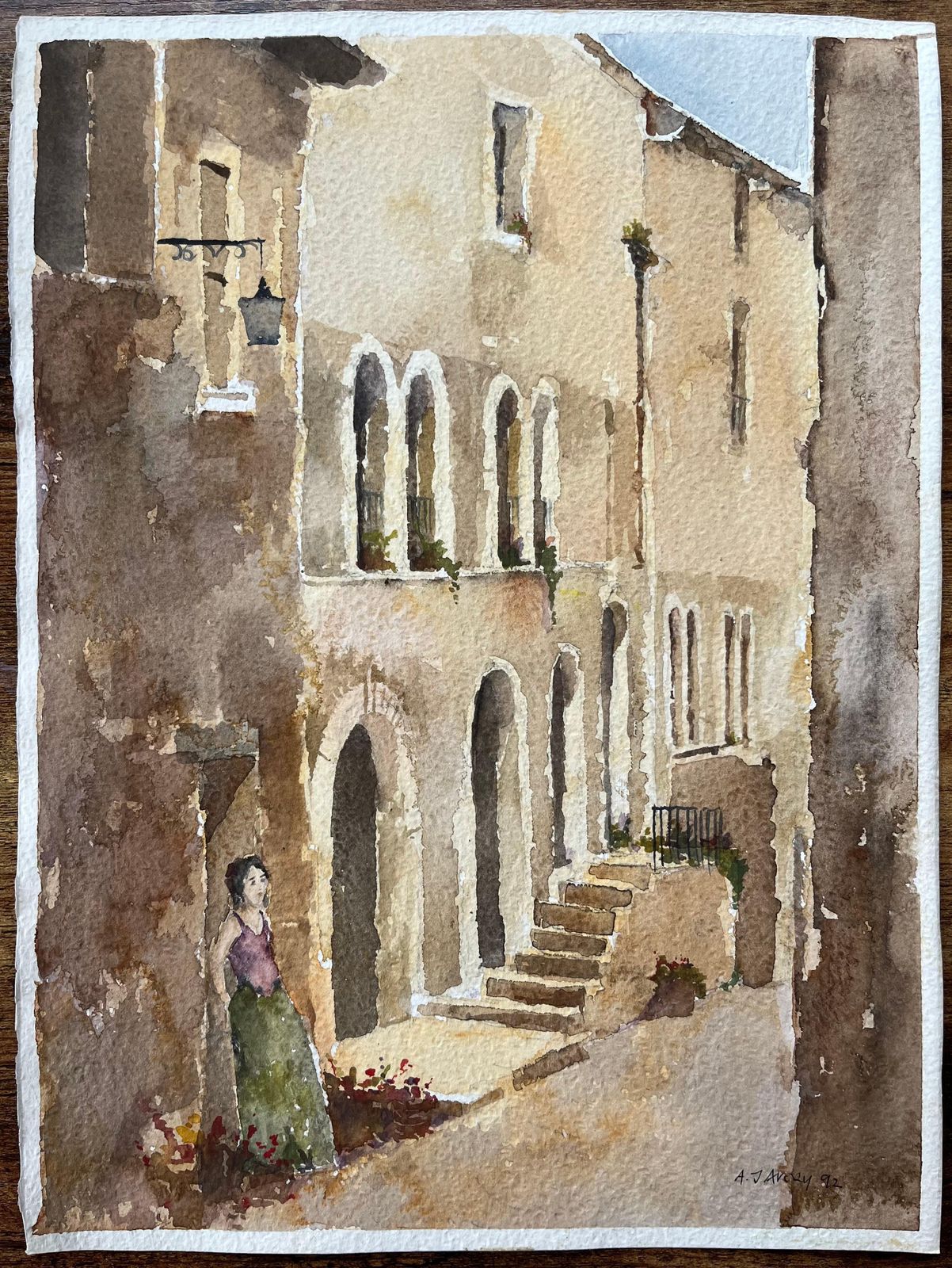 Anthony Averybritish Impressionist Watercolor Of An Alleyway With A Woman In Contemplation1992 photo furniture