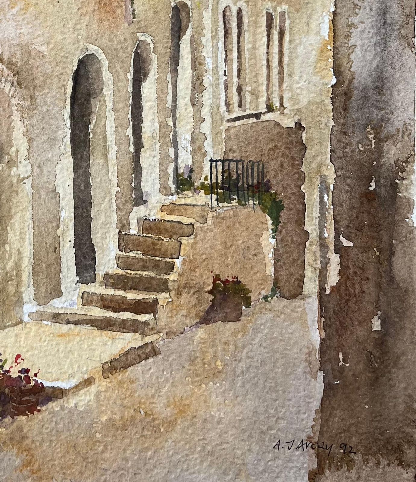 Anthony Averybritish Impressionist Watercolor Of An Alleyway With A Woman In Contemplation1992 photo Art
