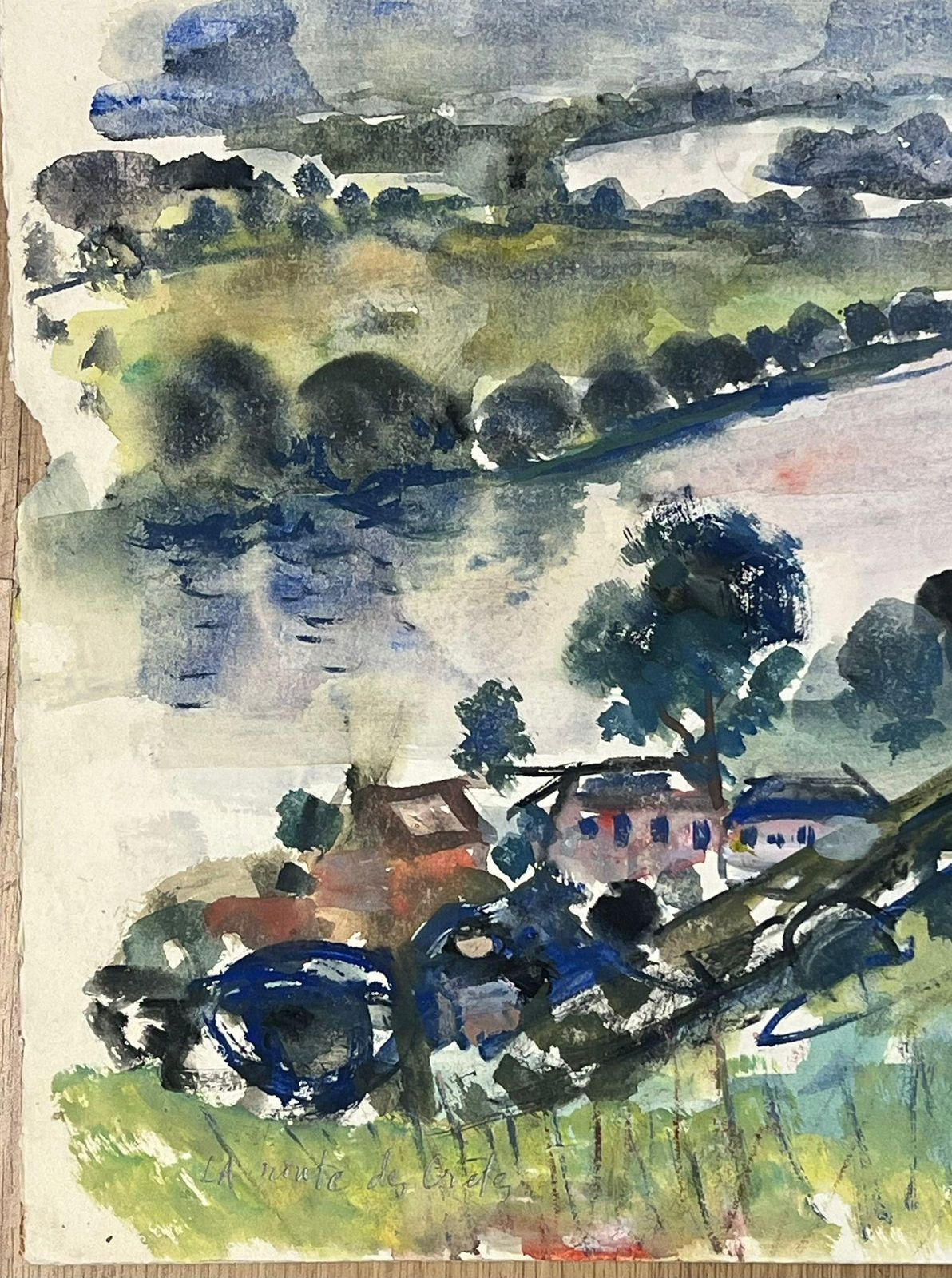 édouard Righetti (1924 2001)expansive River Valley Landscape With Figure Watercolor French Painting1950's photo Art