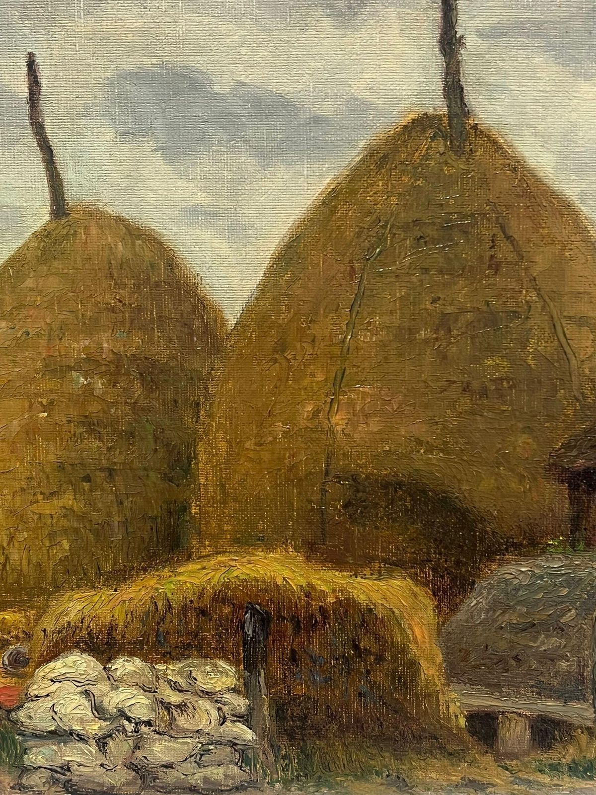 Paul Molinardhaystacks In A French Village Antique French Impressionist Oil Painting1900's photo 900.0