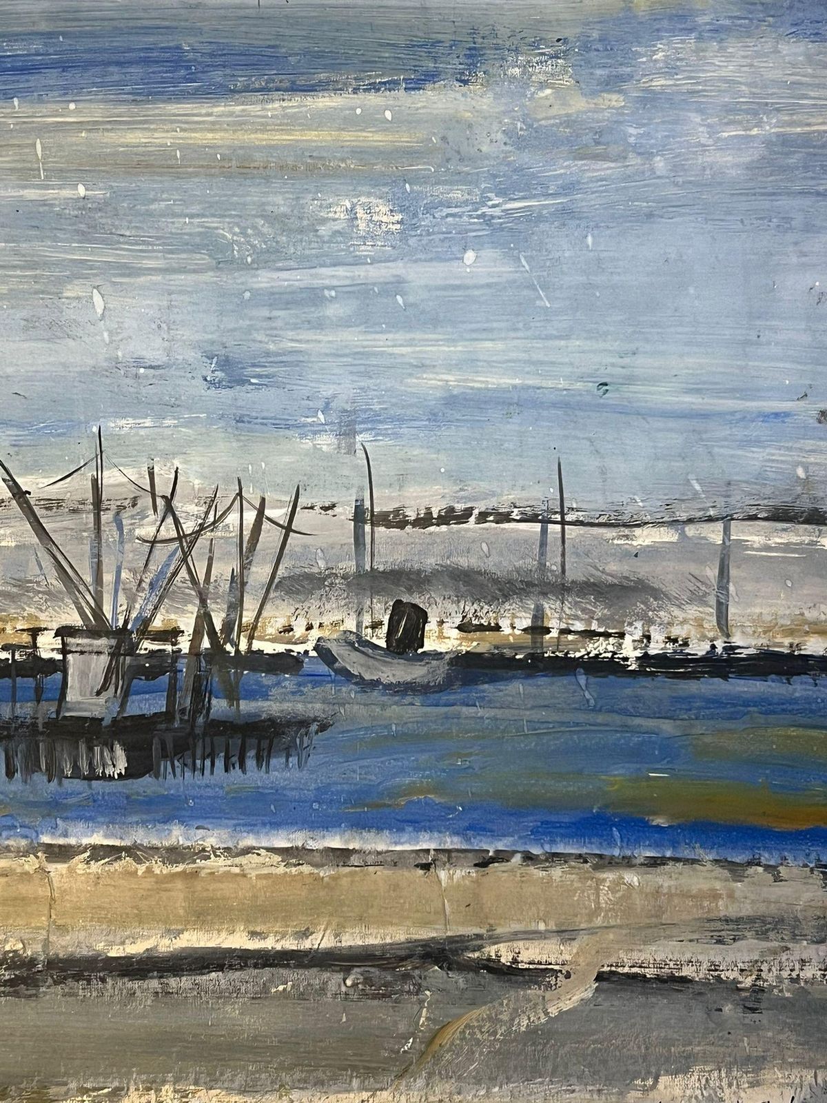 édouard Righetti (1924 2001)french Post Impressionist Oil Contemporary Coastal Scene With Fishing Nets1960’s photo Art