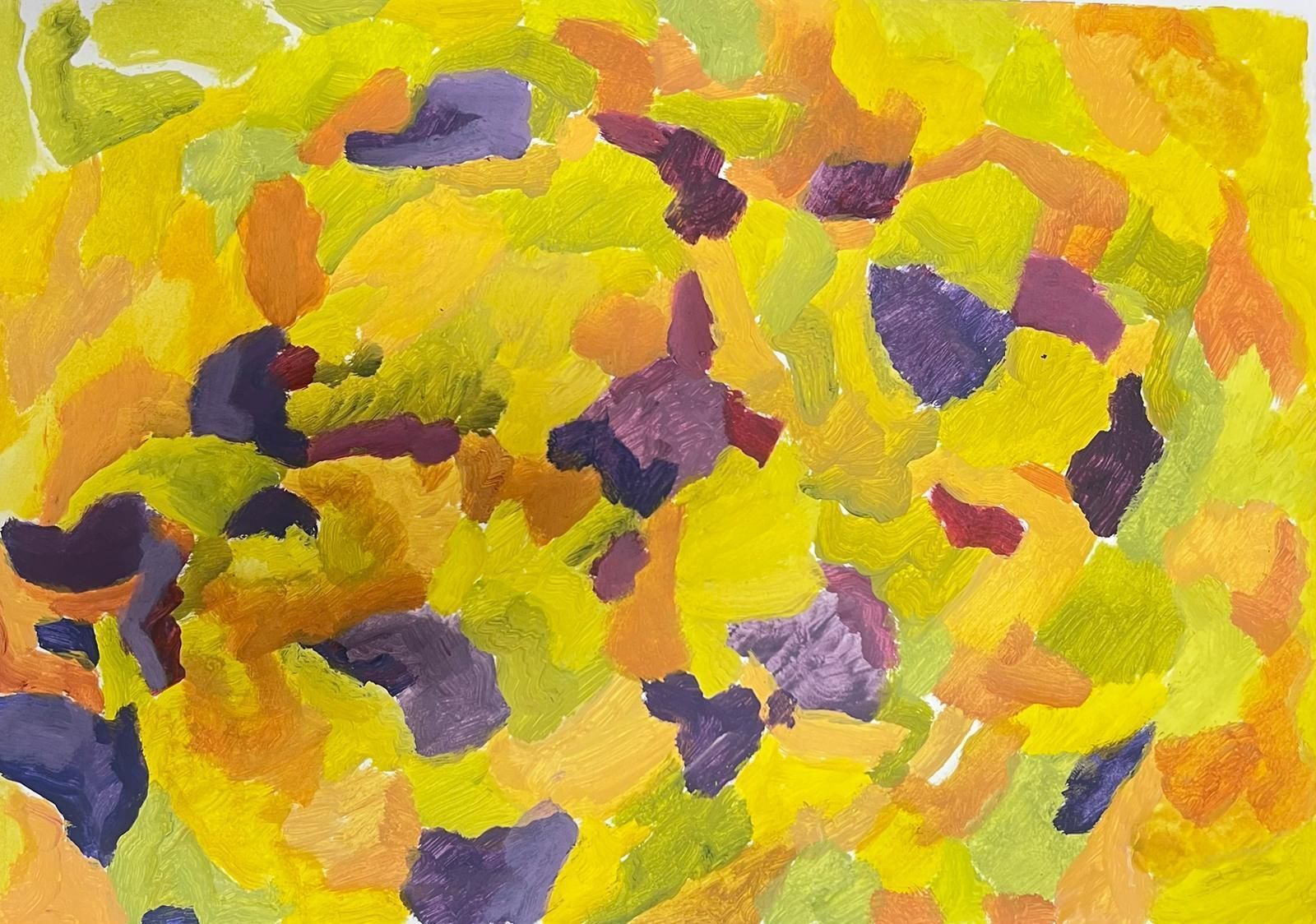 Jill Jacksonvibrant Abstract Expressionist Painting In Warm Yellow Tones And Pops Of Purple photo for sale