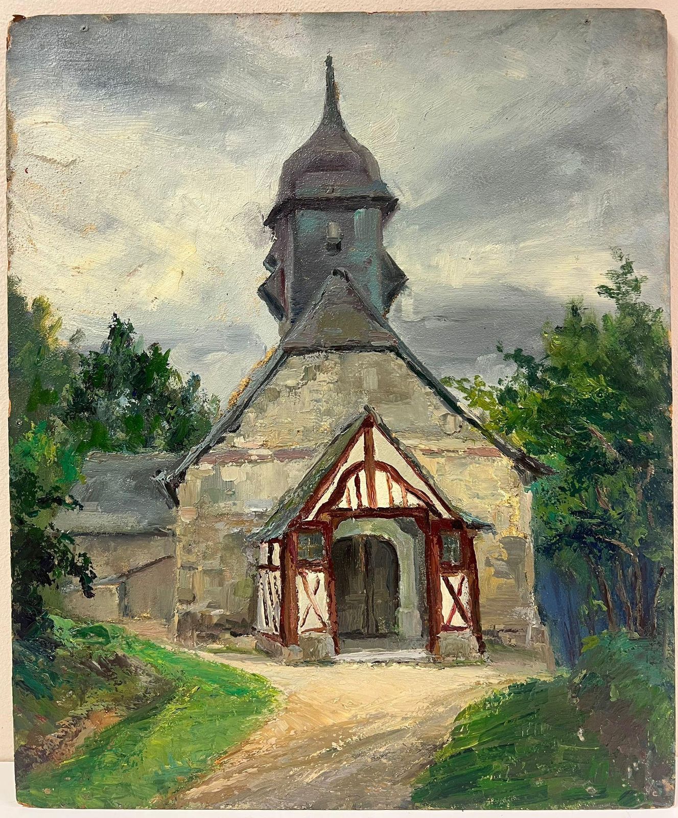 Regine Davidhistoric Stone Chapel With Unique Timber Framed Entrance And Steep Bell Tower1950's photo Art