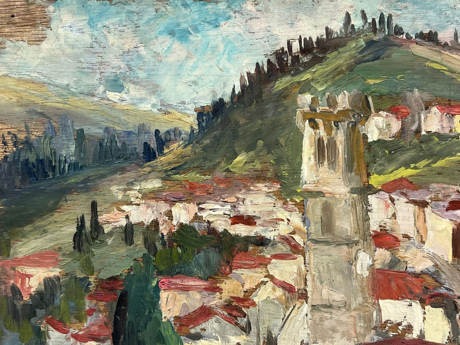 Regine Davidcharming Hilltop Village Scene With Red Tiled Rooftops And Cypress Trees1950's photo Art