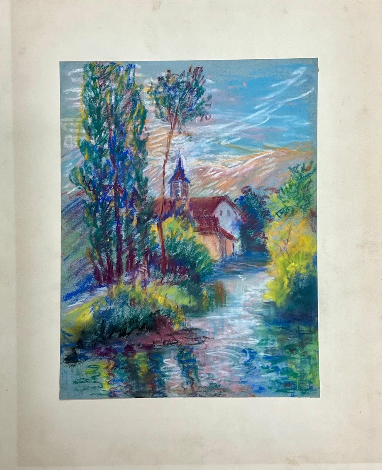 Regine Davidvibrant Church Landscape With Reflection On Water Expressive Pastel1952 photo furniture