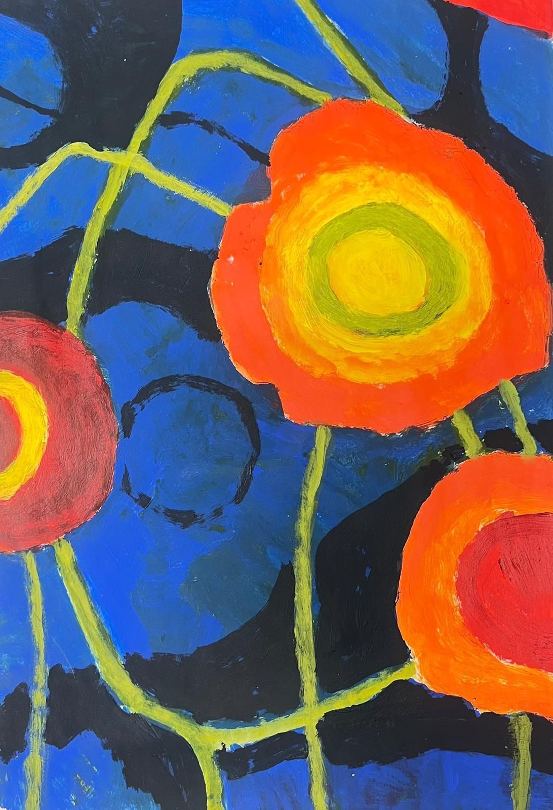 Jill Jacksonbold Abstract Floral Composition With Vibrant Colors On Dark Background