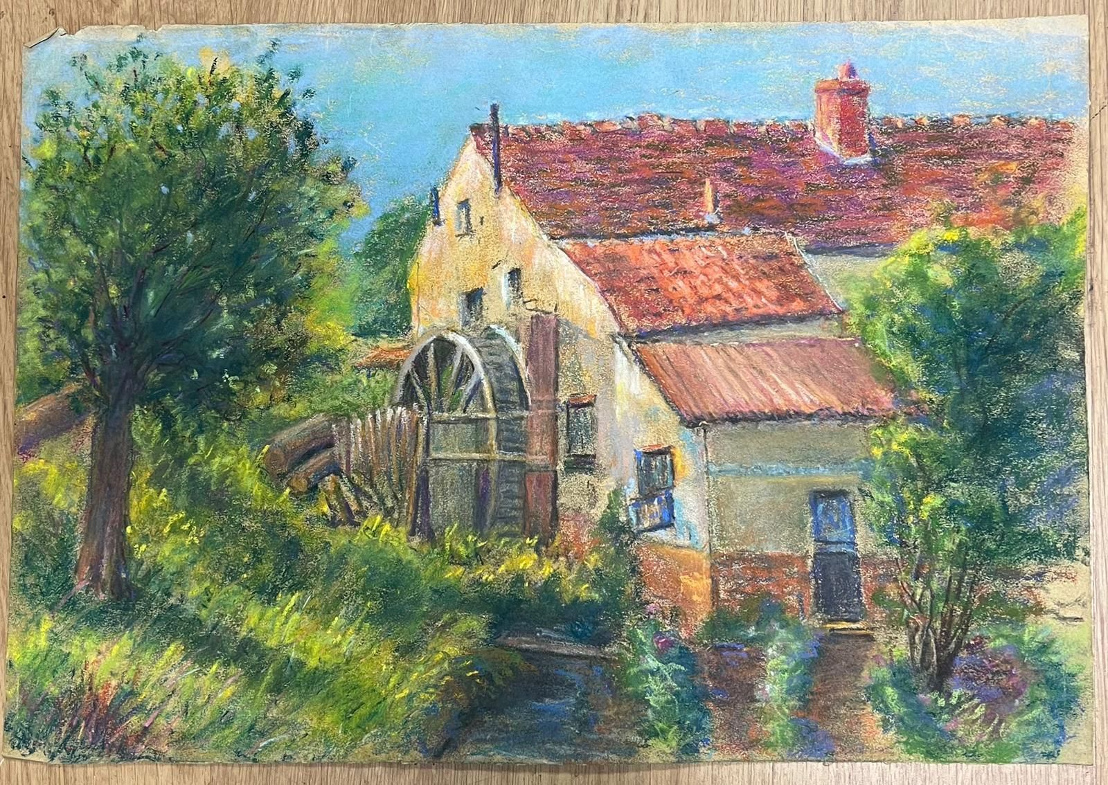 Regine Davidcharming Watermill Scene With Lush Foliage Vibrant Pastel Landscape1947 photo furniture