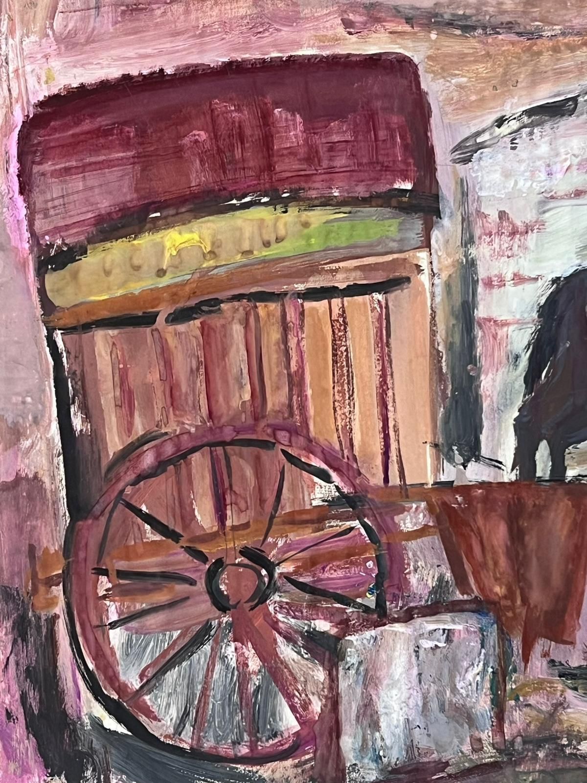 édouard Righetti (1924 2001)french Post Impressionist Oil Rustic Farmyard Scene With Horse And Carriage1960’s photo buy