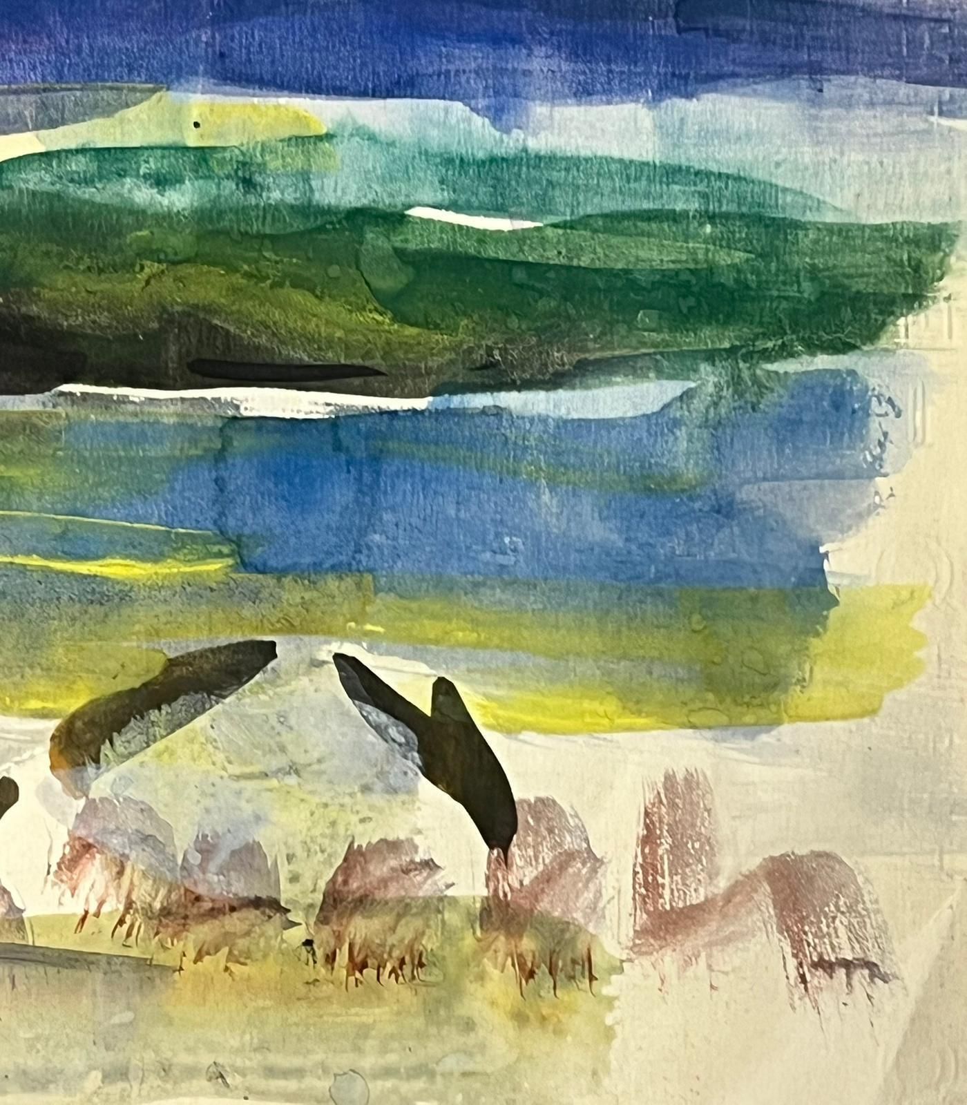 édouard Righetti (1924 2001)expansive Landscape With Mountains And Open Fields Vibrant Watercolor Scene1950's photo vinterior