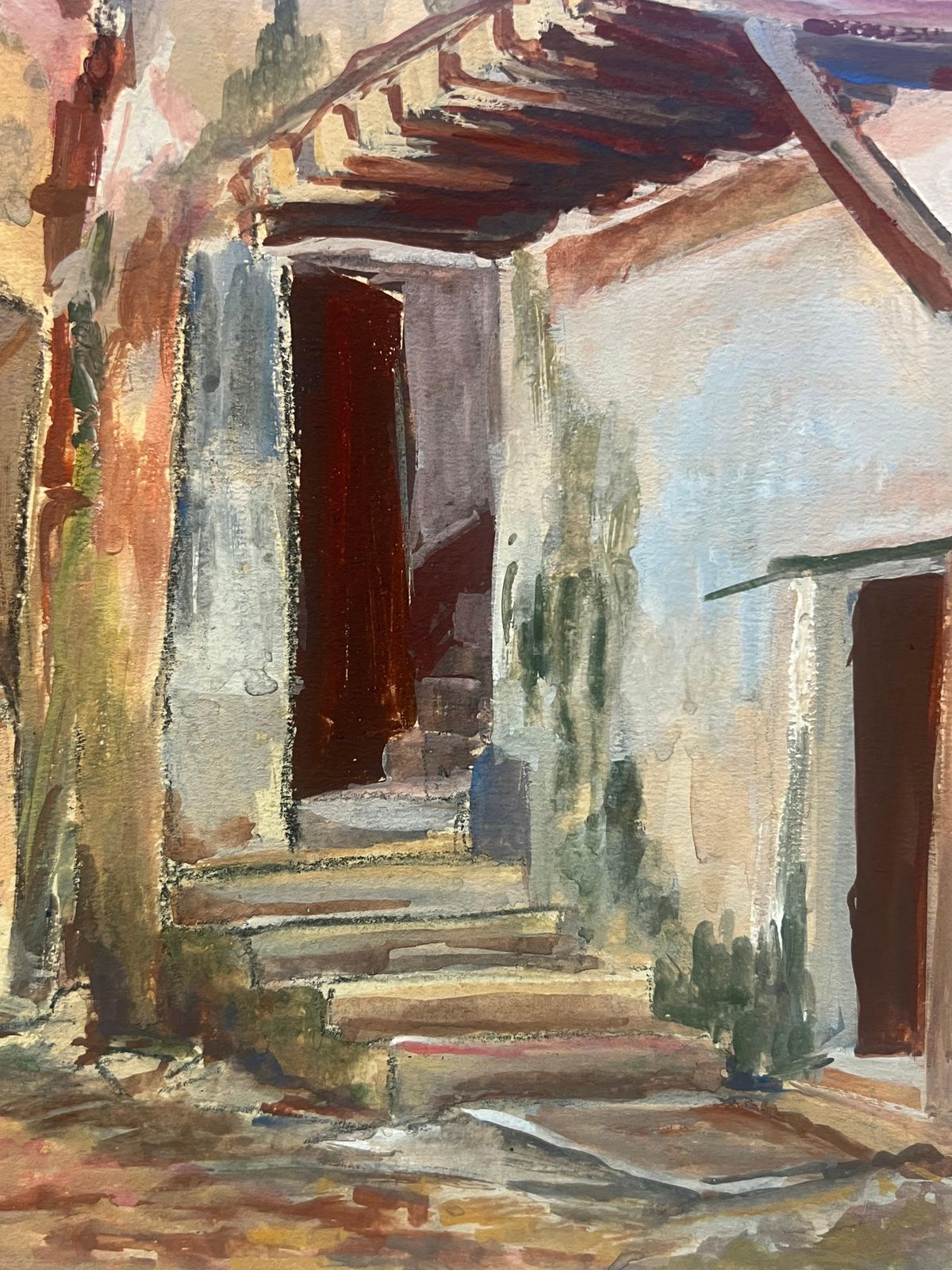 Regine Davidfrench Village Scene With Archway And Figures Impressionist Painting1950's photo 356.0